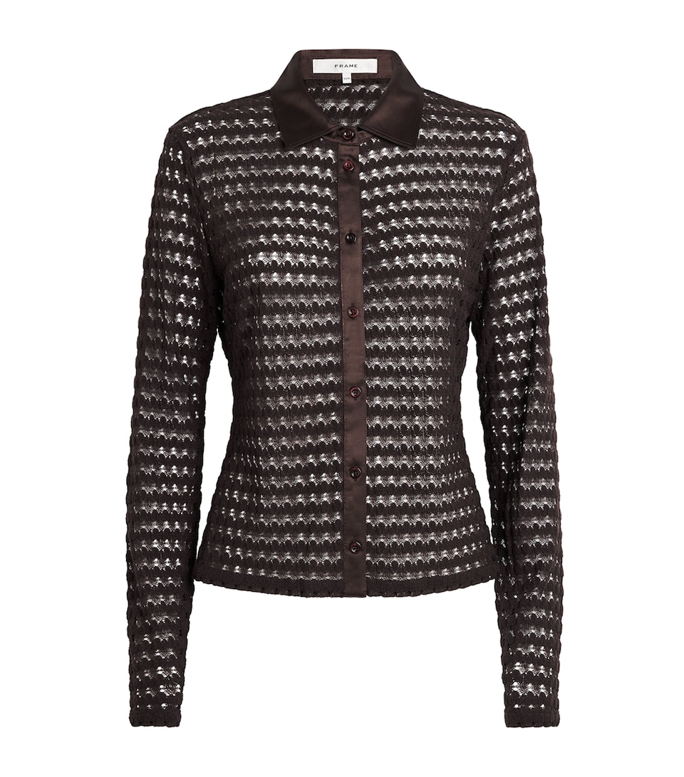 FRAME Womens Satin-Collar Bubble-Stitch Shirt Chestnut