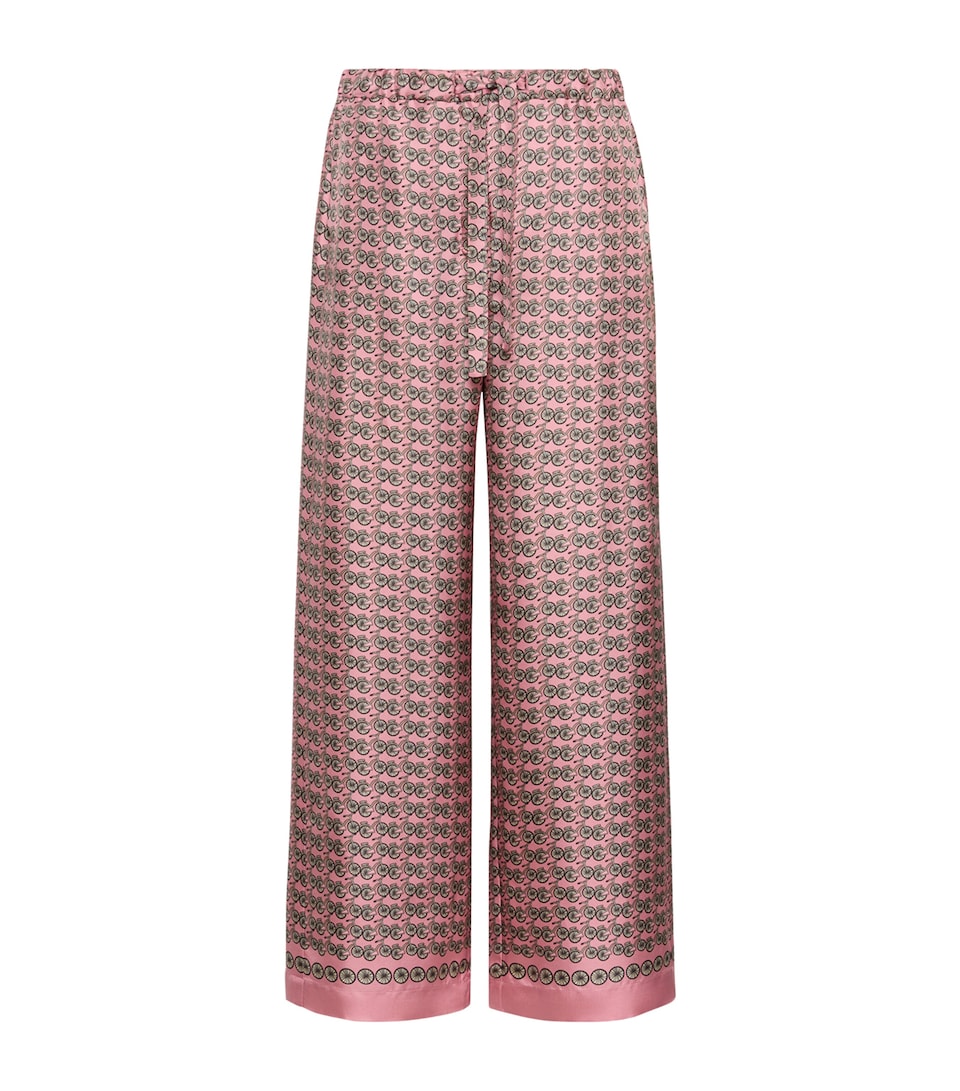 Max Mara Womens Silk Bicycle Print Wide-Leg Trousers Pink