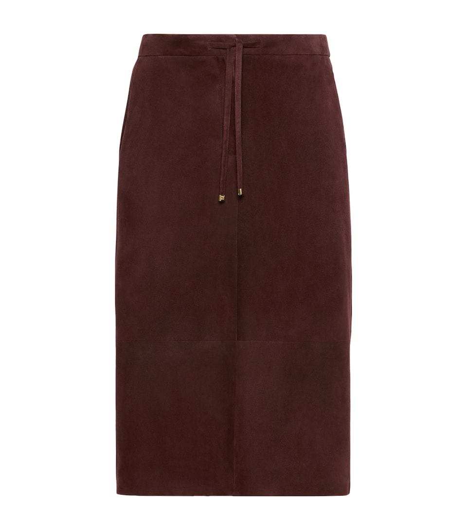 Max Mara Womens Suede Midi Skirt Dark Red