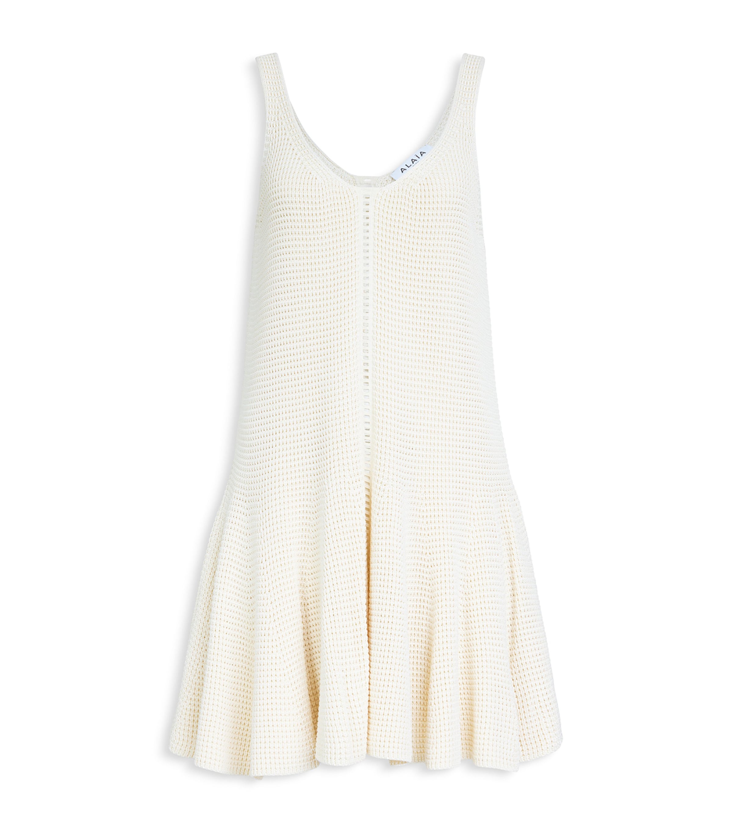 Alaïa Womens Silk Waffle-Knit Godet Mini Dress Natural White