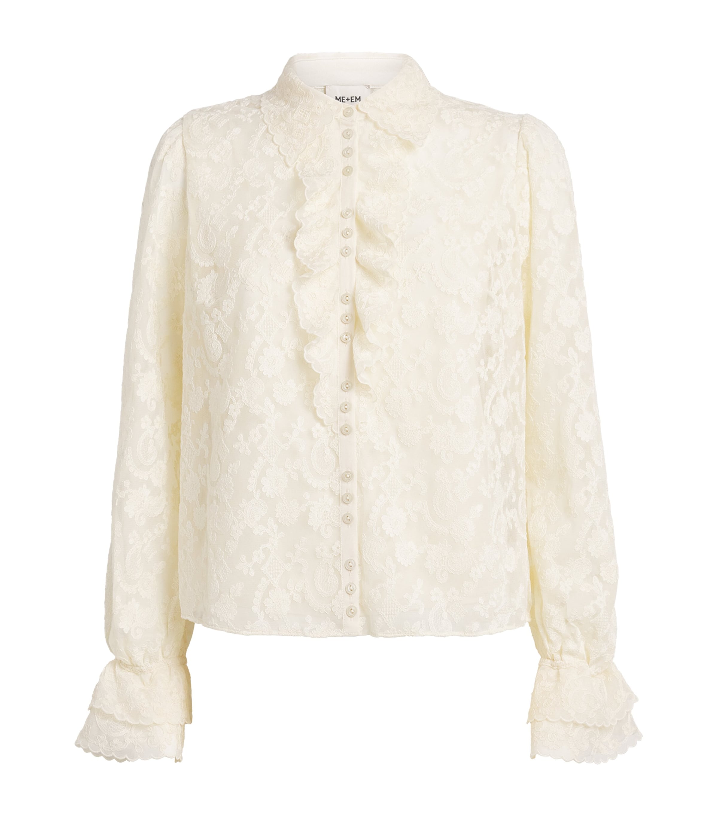 ME+EM Womens Tulle Embroidered Blouse Light Cream