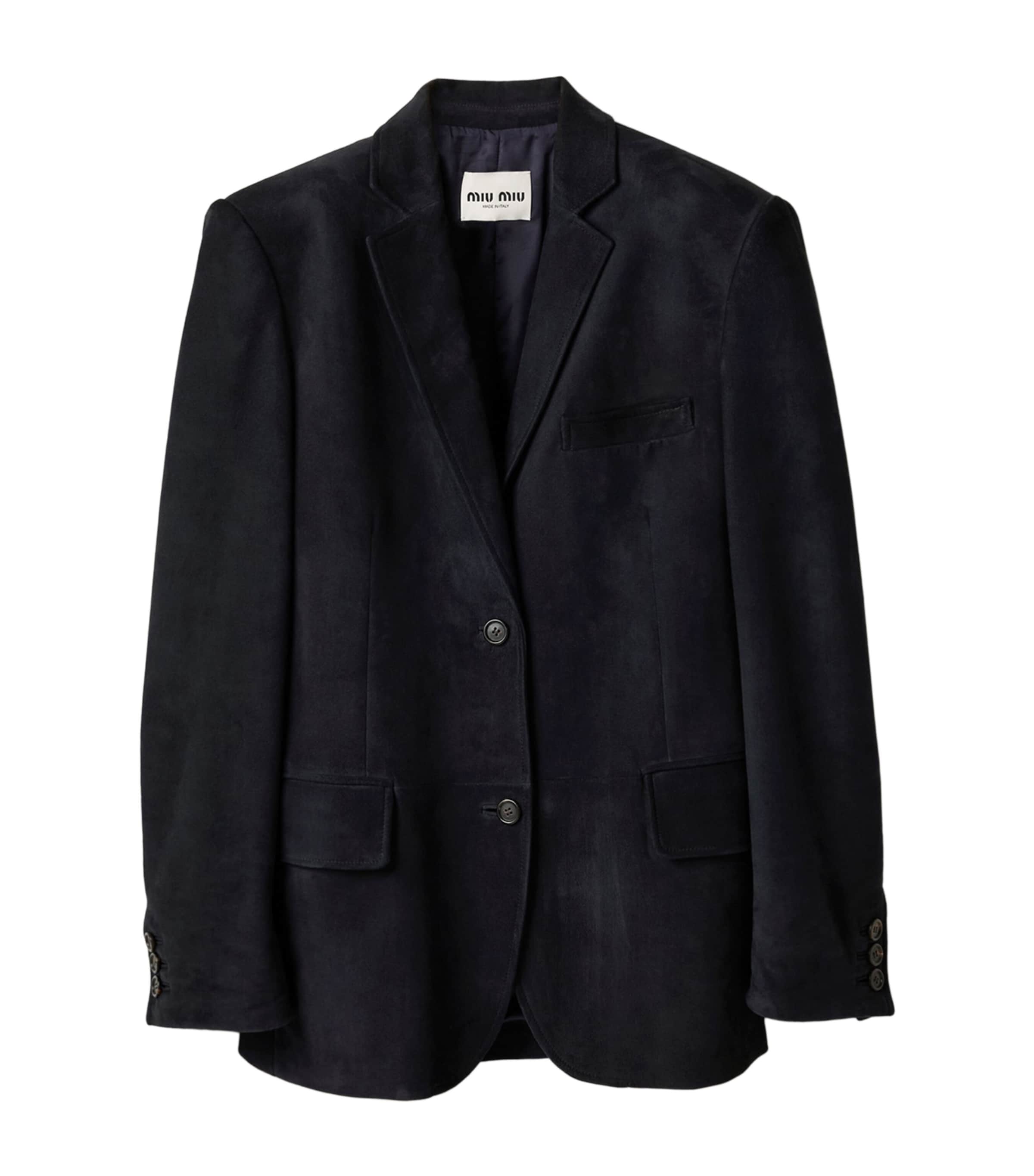 Miu Miu Womens Waxed Suede Blazer Blue