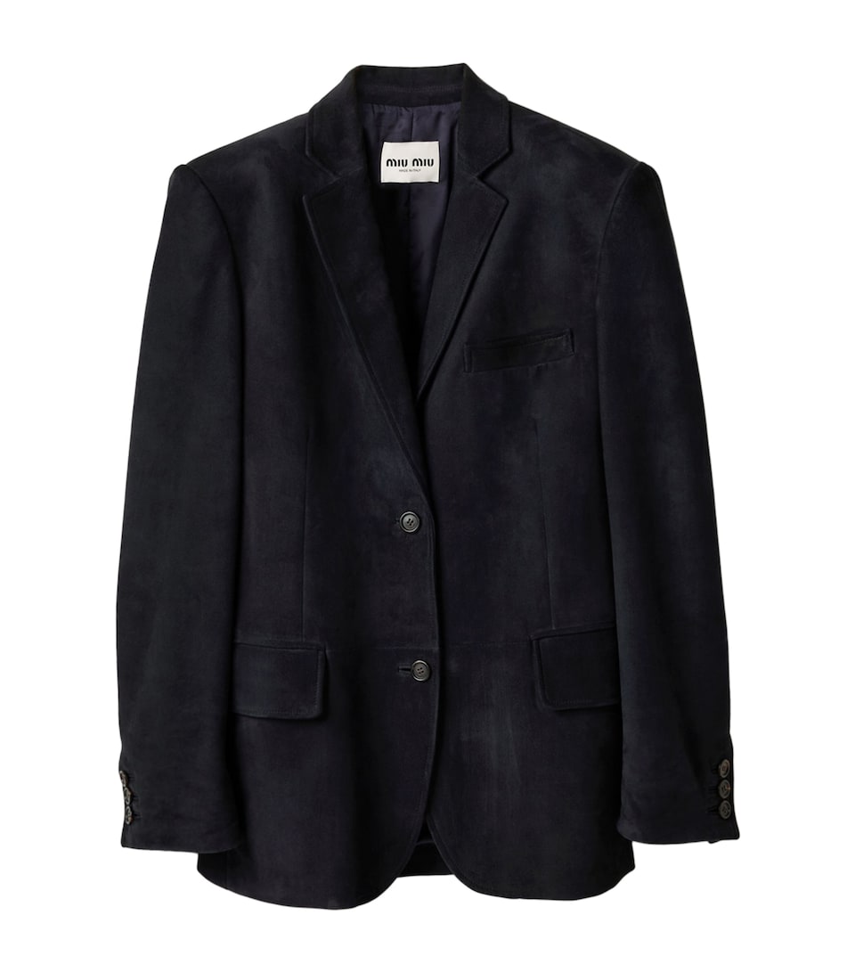 Miu Miu Womens Waxed Suede Blazer Blue