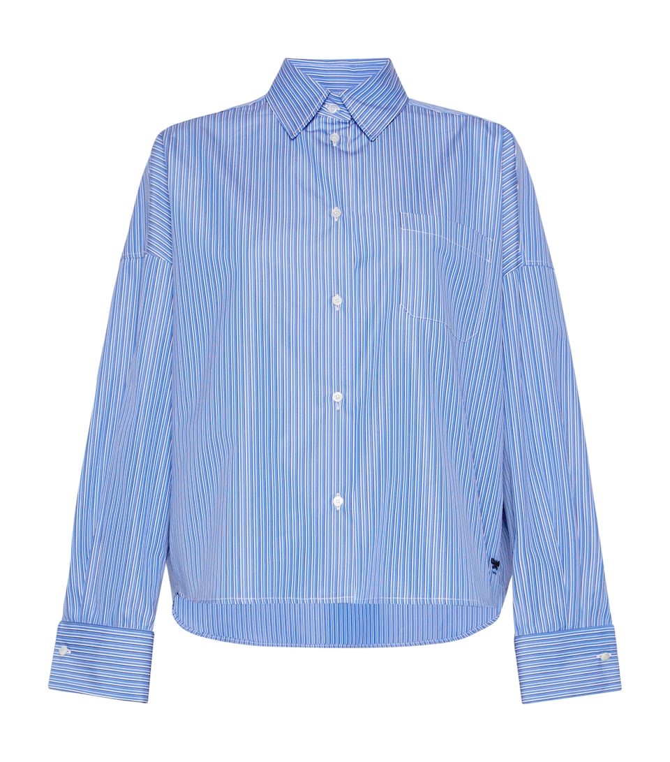Weekend Max Mara Womens Cotton Stripe Cropped Shirt Cornflower Blue
