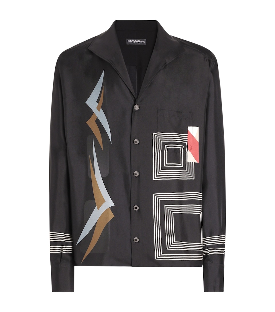 Dolce&Gabbana Mens Silk Twill Geometric Print Shirt Geometrico Deco' Blu