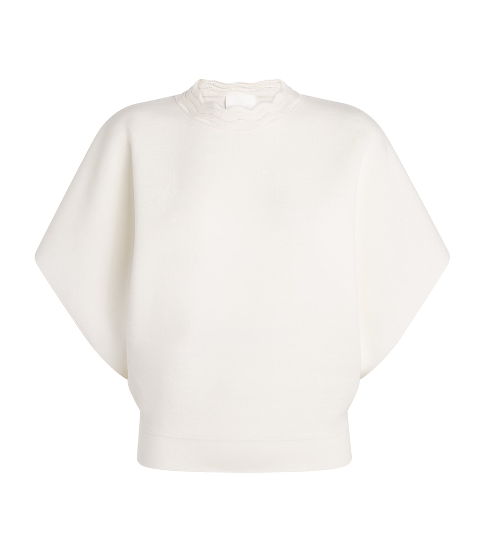 Molli Womens Virgin Wool Scalloped Sweater Top Milk