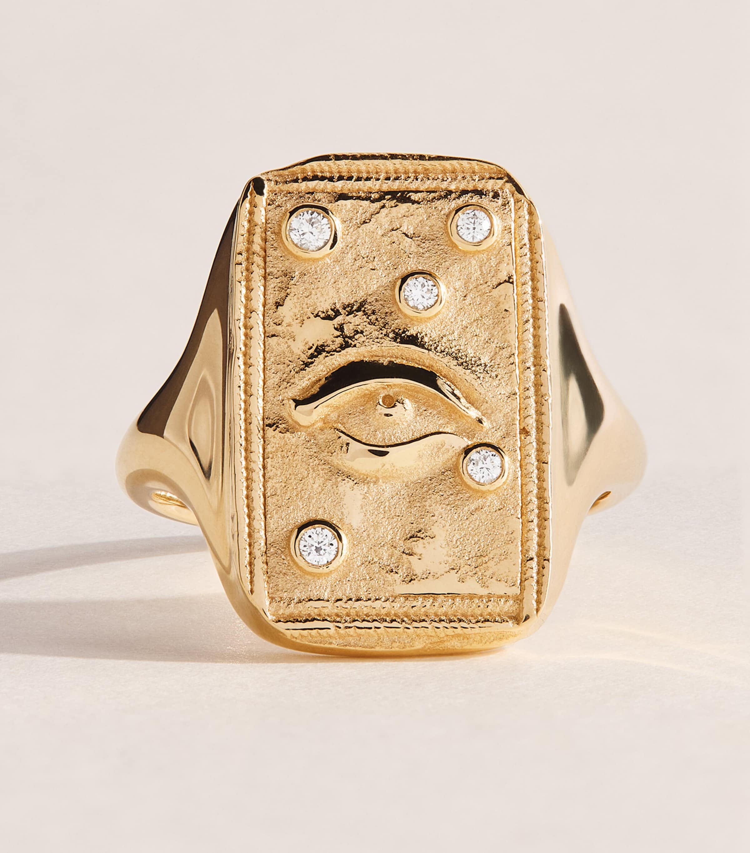 Azlee Yellow Gold and Diamond Guardian Relic Signet Ring Yellow Gold