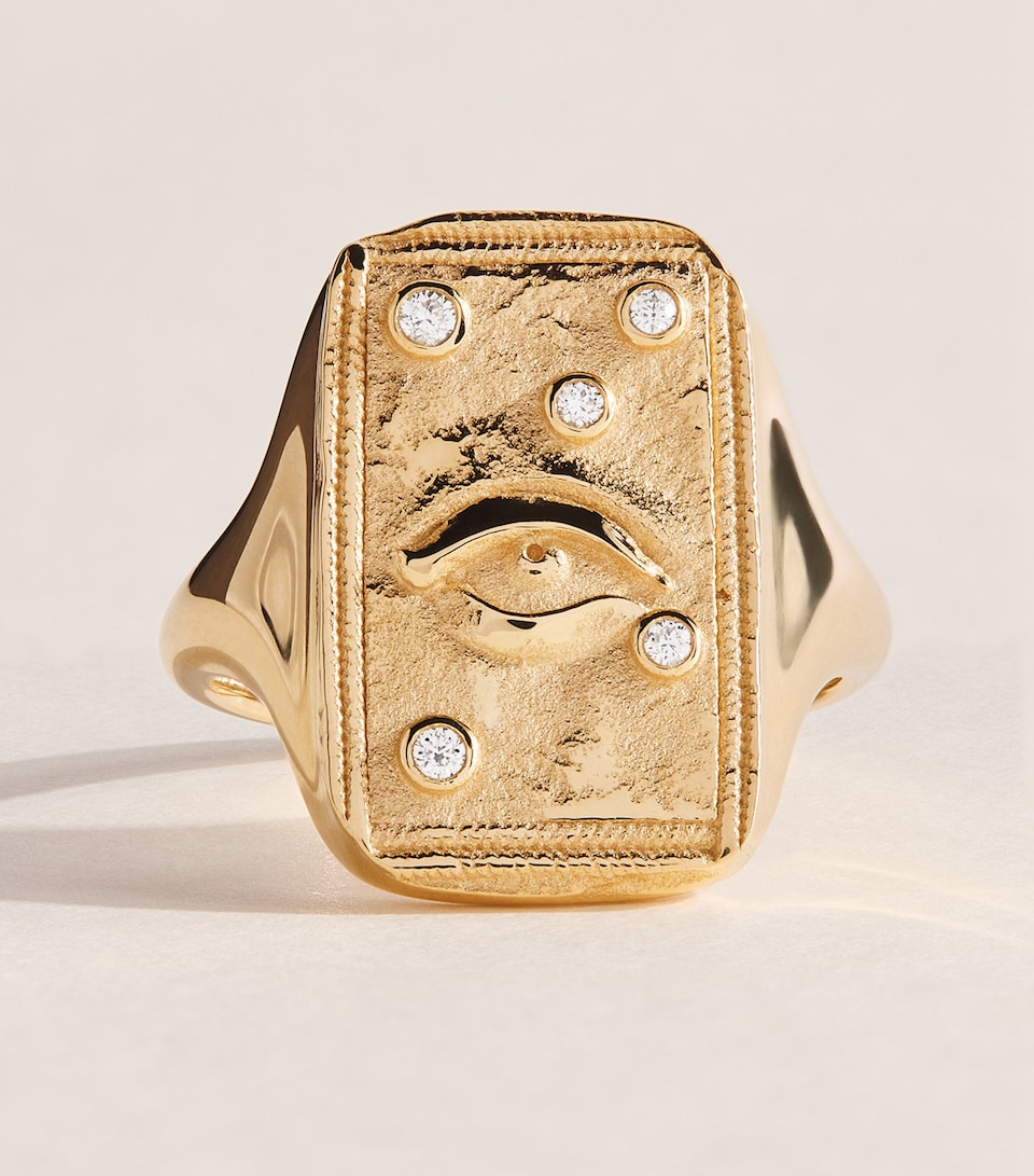 Azlee Yellow Gold and Diamond Guardian Relic Signet Ring Yellow Gold