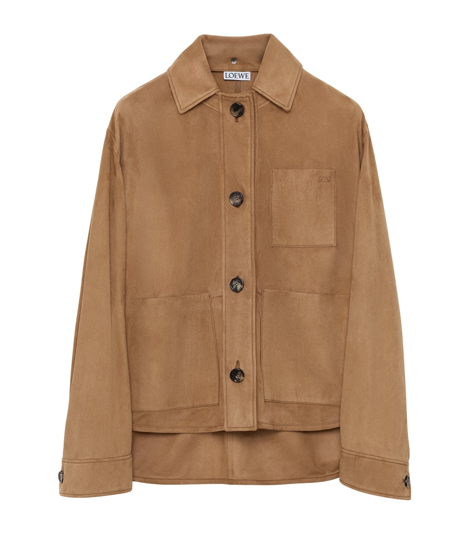 LOEWE Womens Suede Workwear Jacket Tan