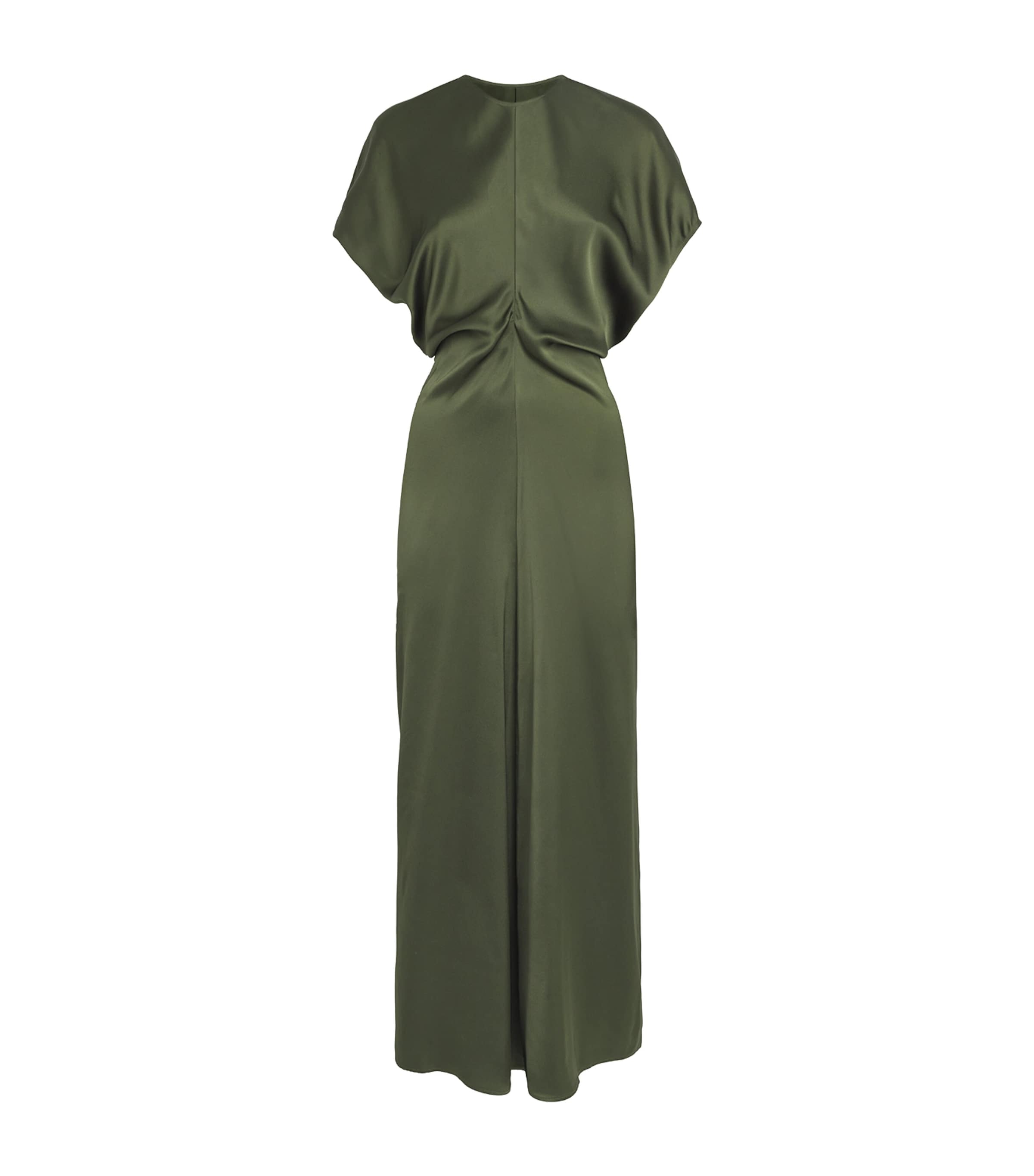 Toteme Womens Slubbed Slouch-Waist Midi Dress Dark Green