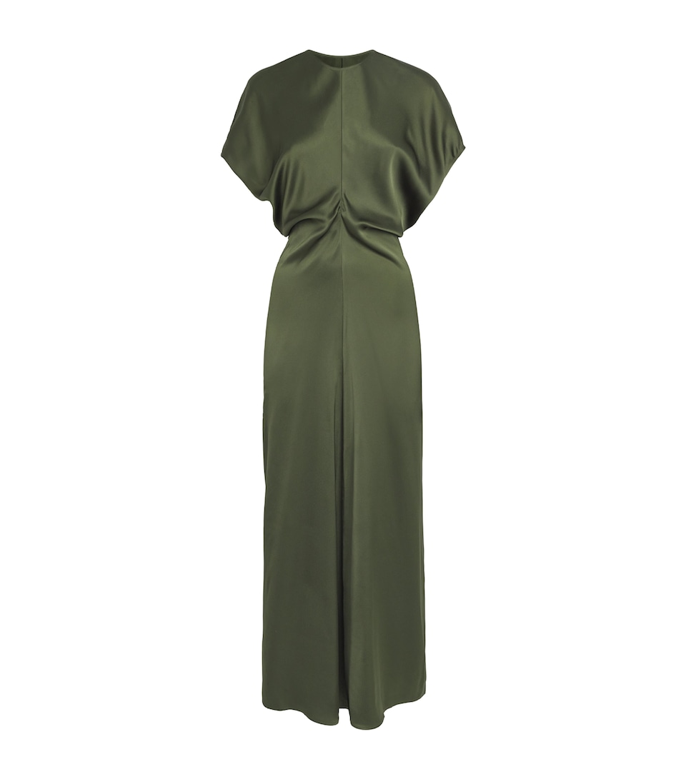 Toteme Womens Slubbed Slouch-Waist Midi Dress Dark Green