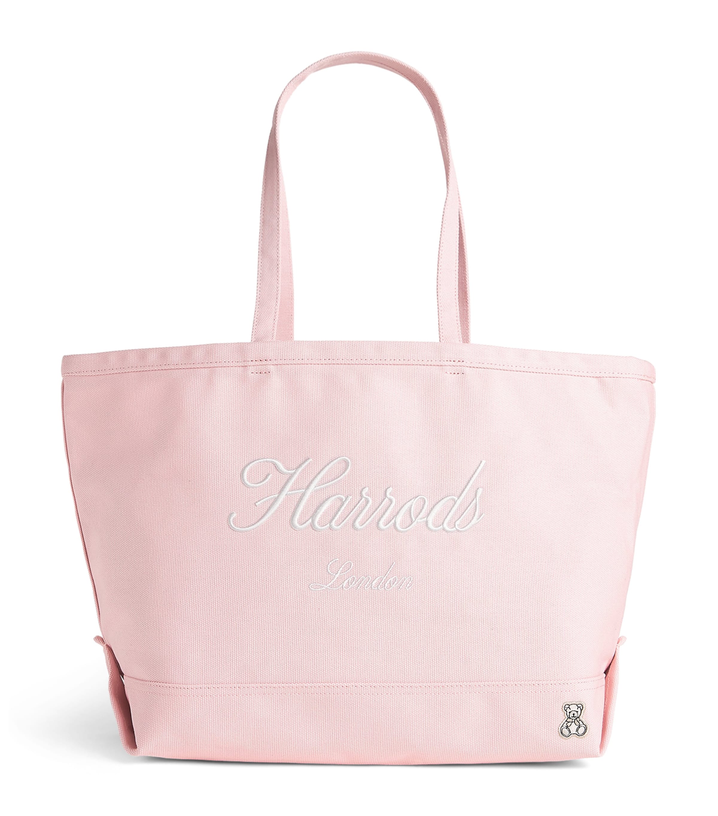 Harrods Medium Cotton Embroidered Logo Tote Bag Light Pink