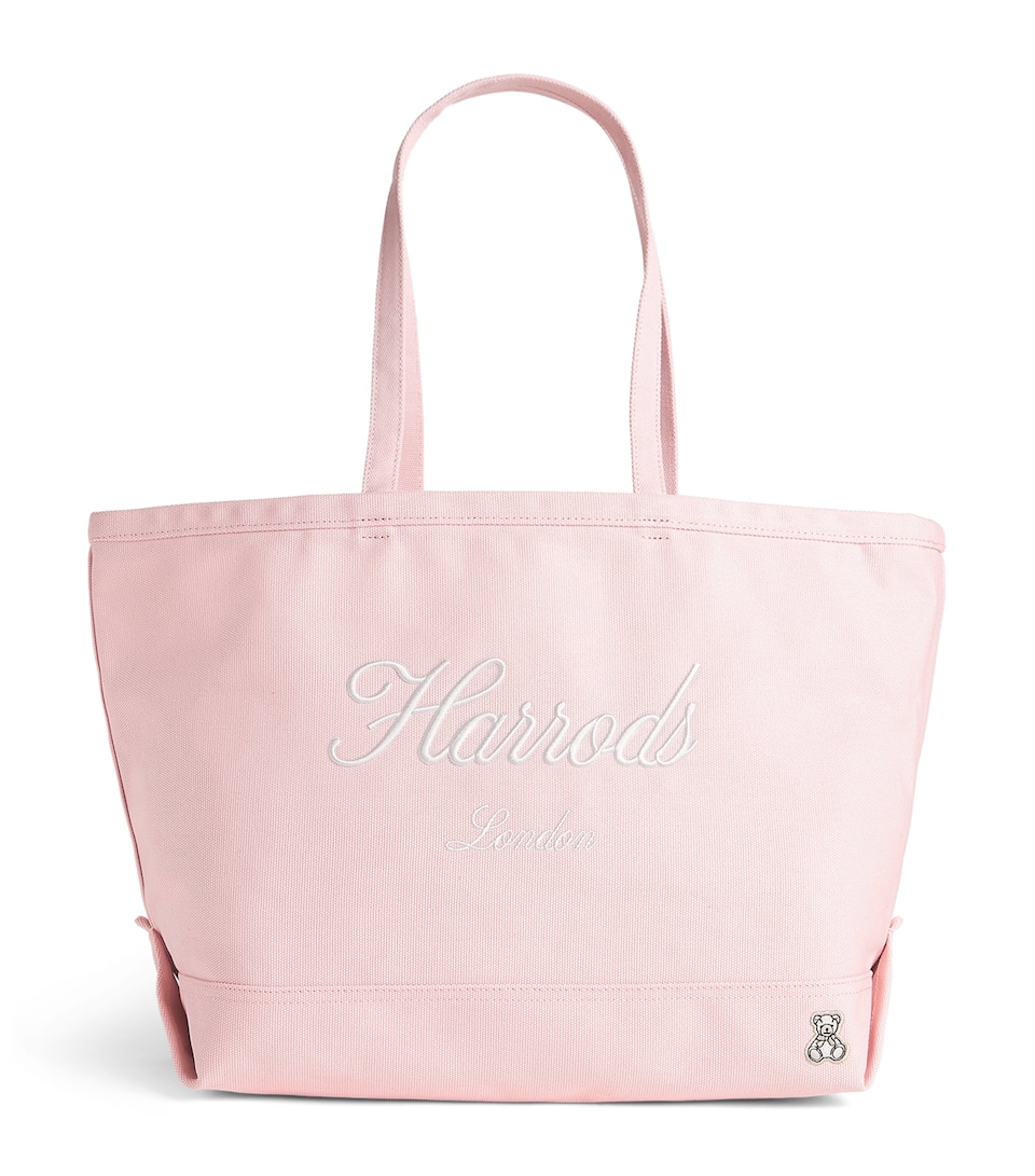 Harrods Medium Cotton Embroidered Logo Tote Bag Light Pink