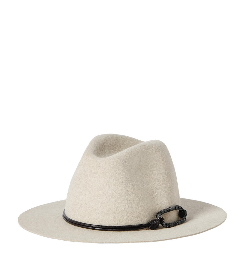 Brunello Cucinelli Felt Monili Fedora Hat Pearl Grey