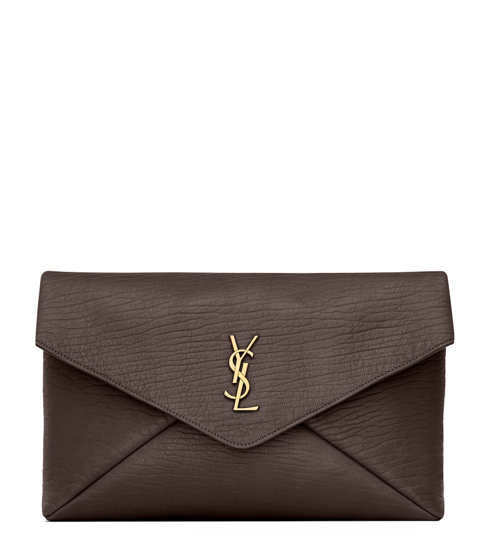 Saint Laurent Large Leather Cassandre Envelope Clutch Bag