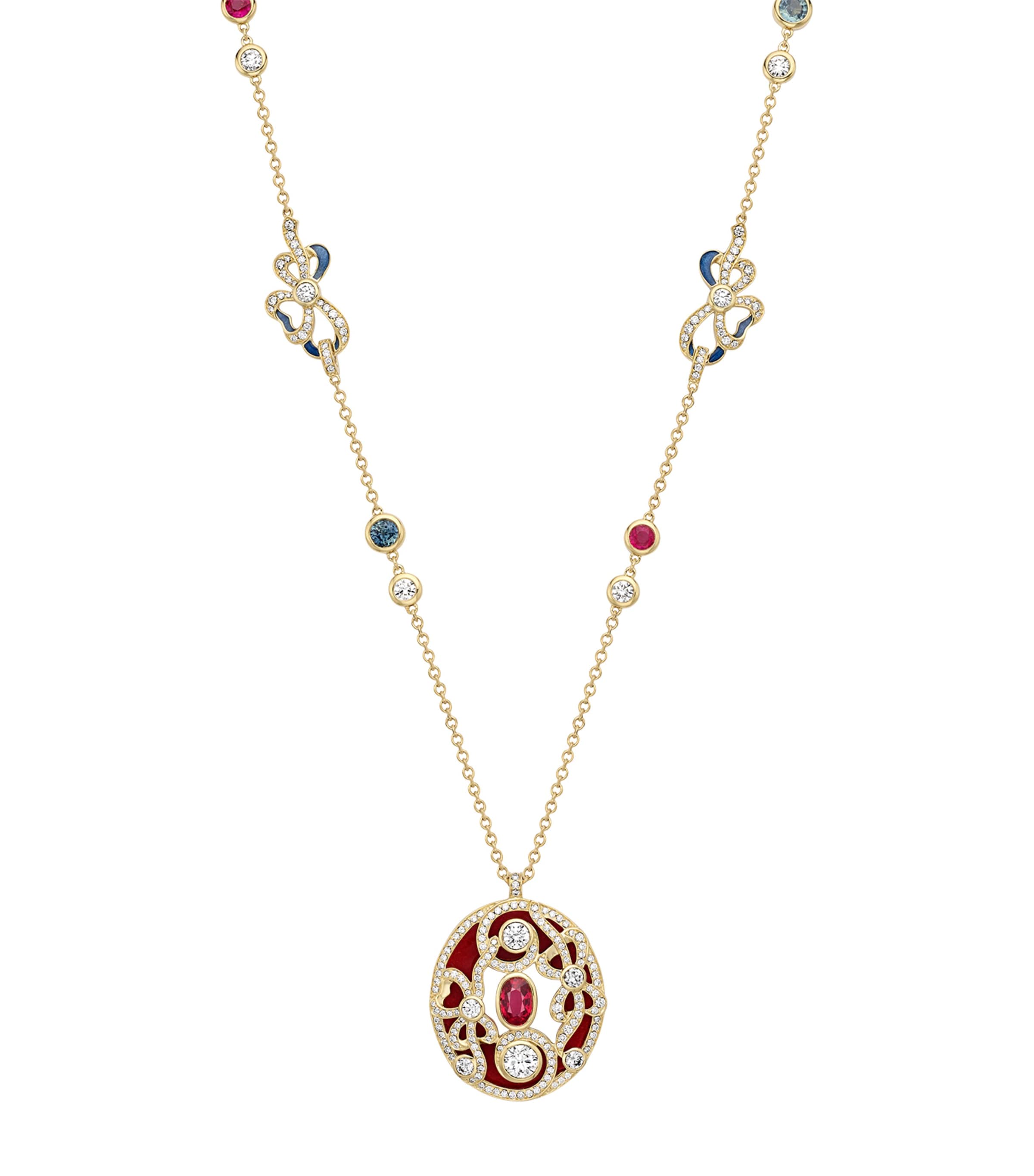 Boodles Yellow Gold, Diamond and Ruby The Palace Collection Presence Chamber Pendant Red