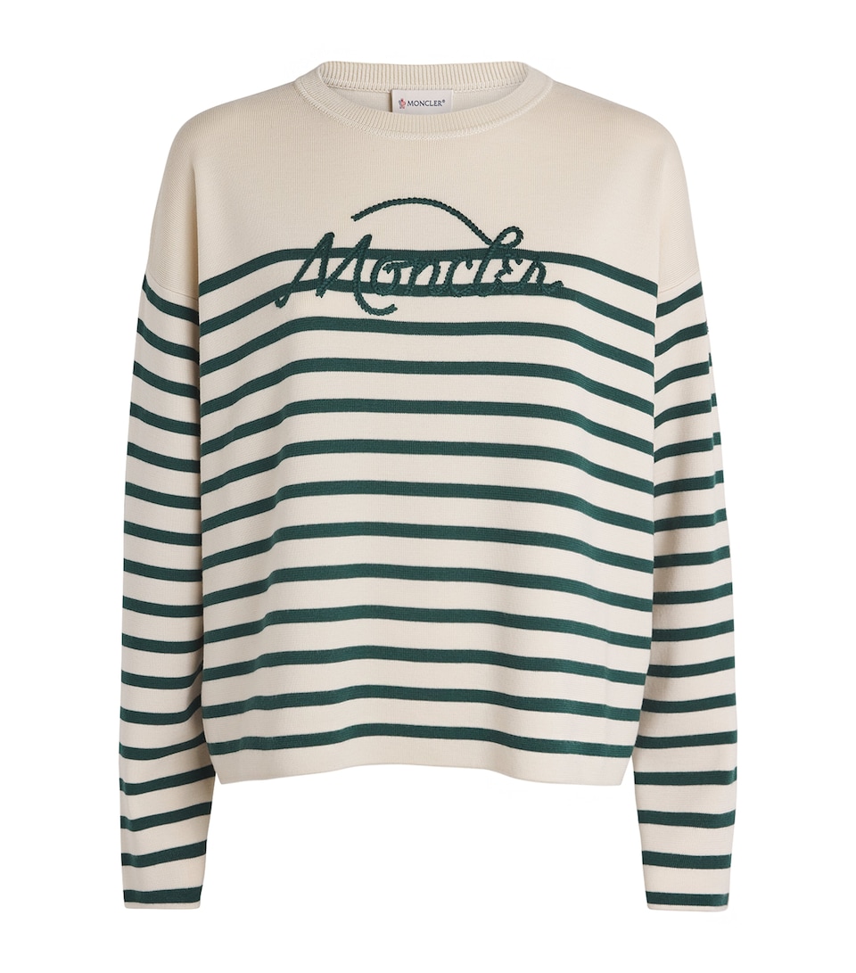 Moncler Womens Virgin Wool Stripe Logo Sweater