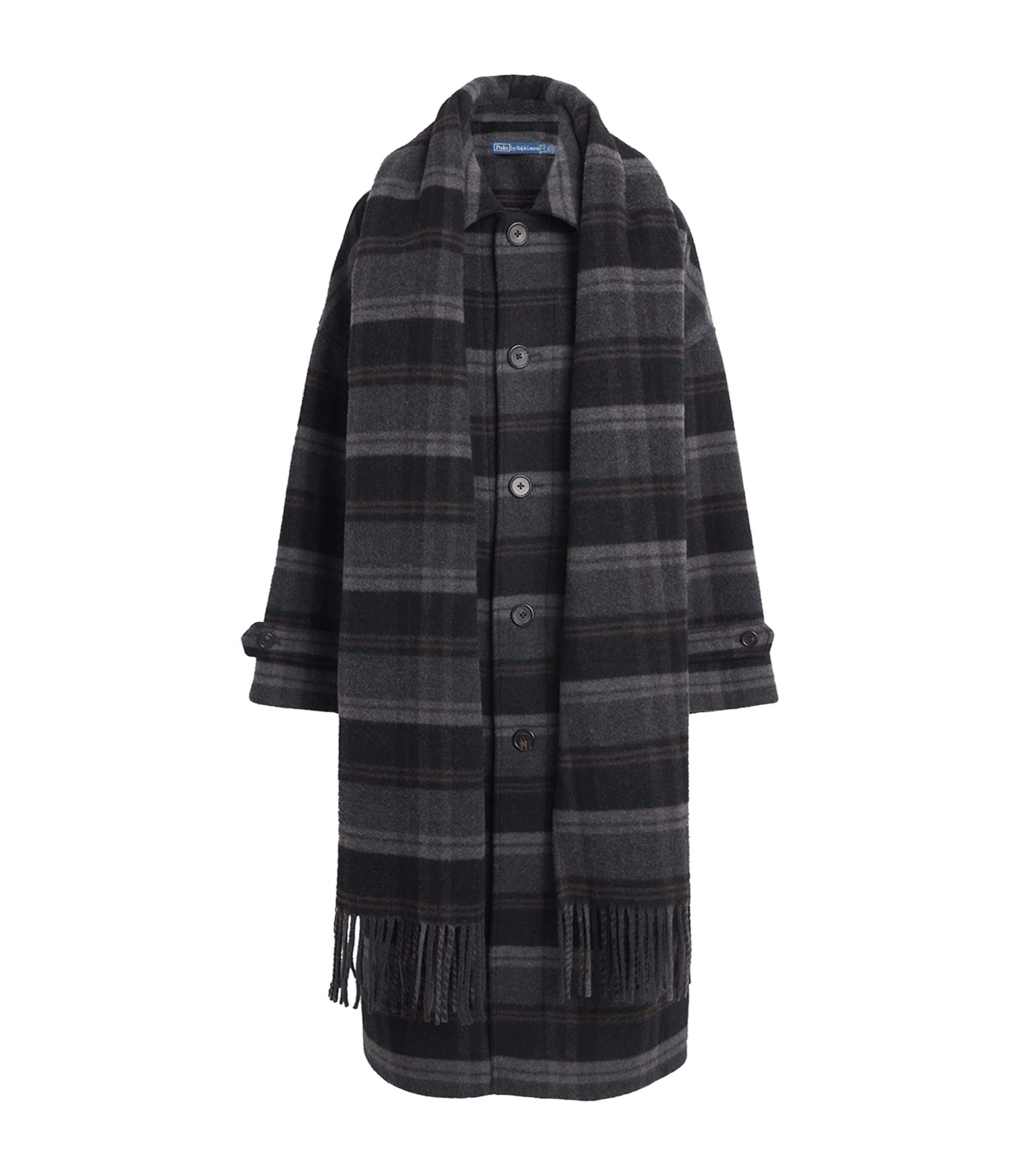 Polo Ralph Lauren Womens Wool Check Scarf-Neck Coat Grey Multi