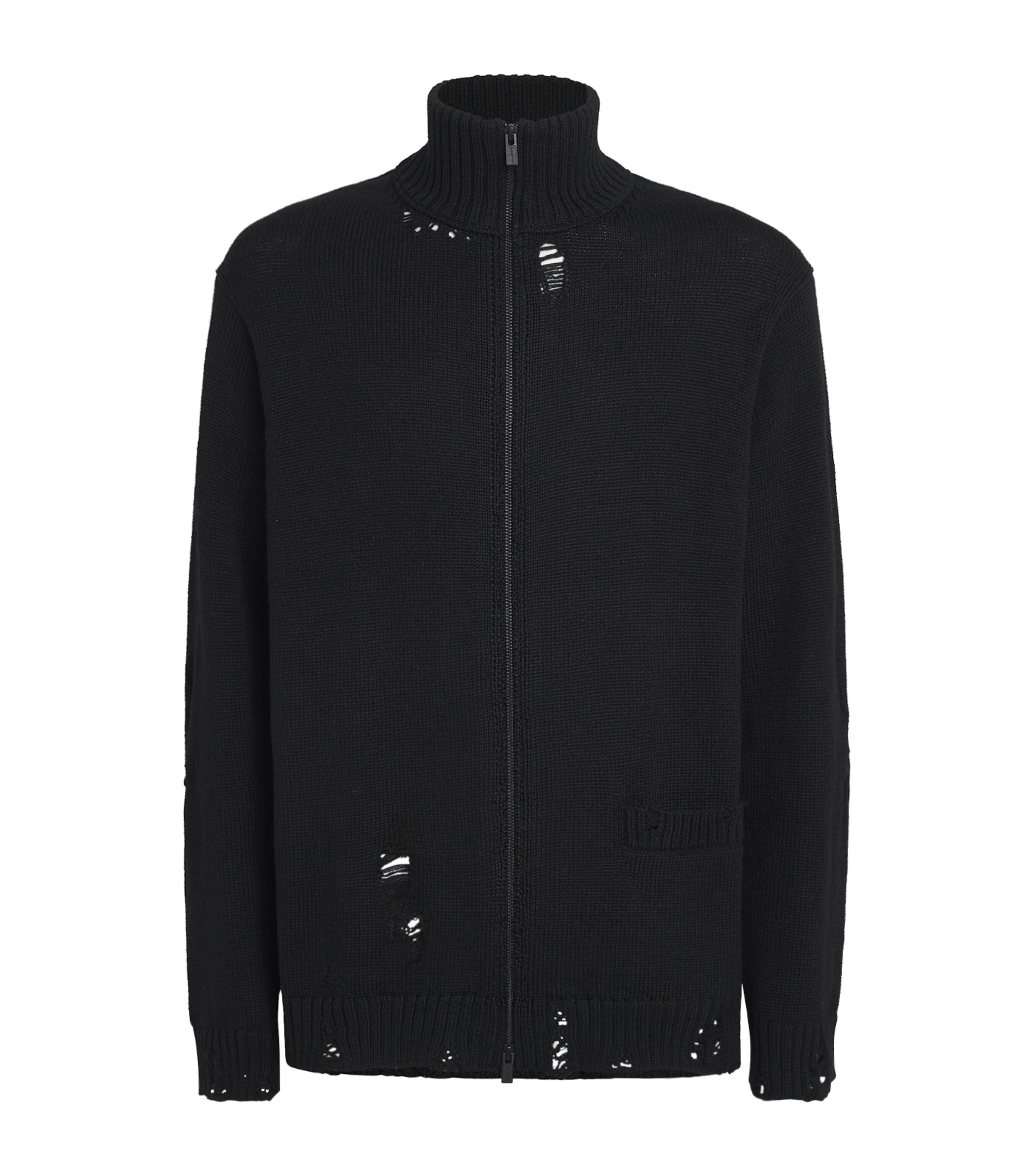 Yohji Yamamoto Mens Wool Distressed Cardigan Black