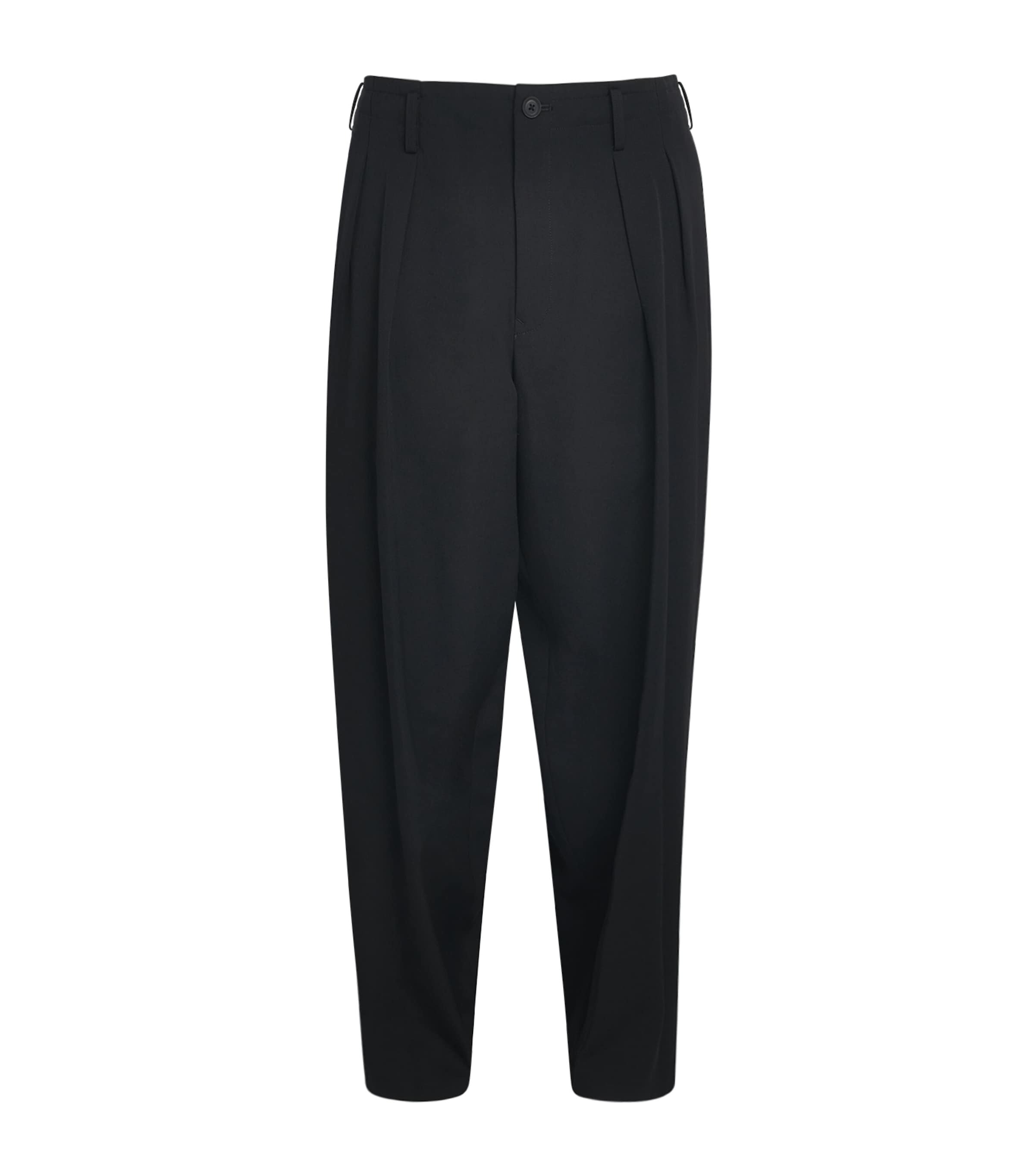 Yohji Yamamoto Mens Wool Pleated Slim Trousers Black