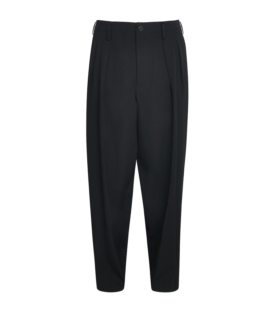 Yohji Yamamoto Mens Wool Pleated Slim Trousers Black
