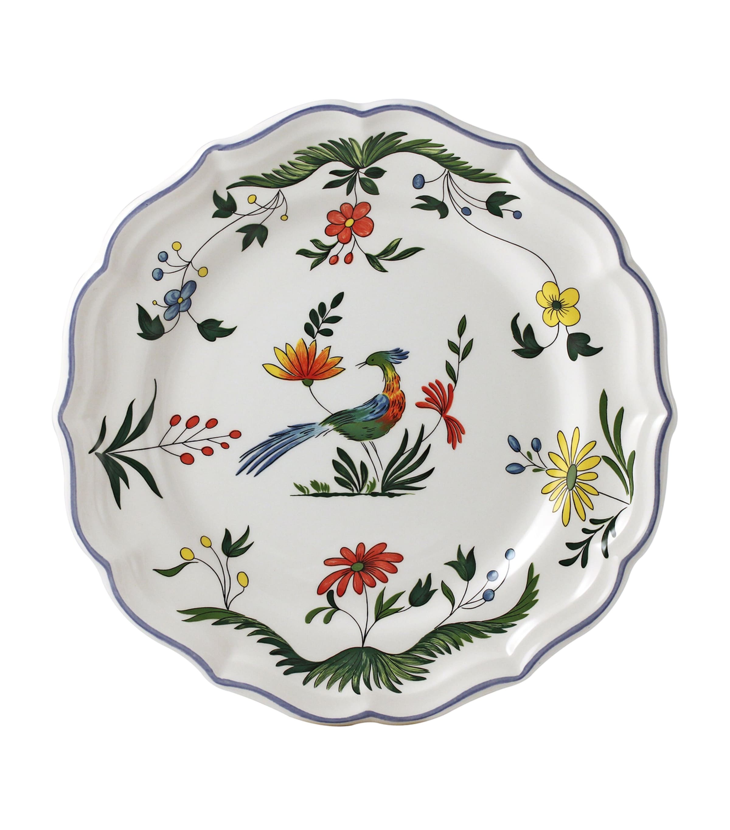 Gien Set of 4 Oiseaux de Paradis Dessert Plates White, Blue, Green