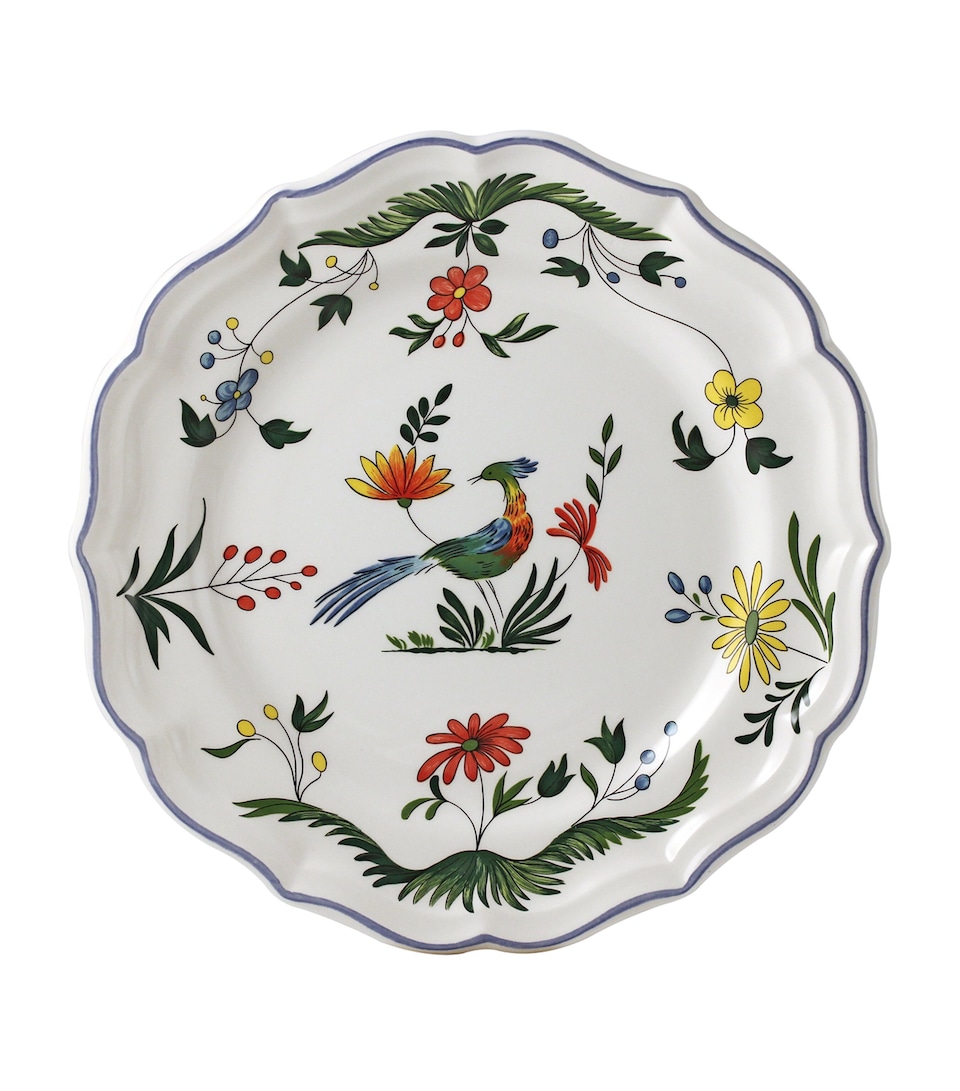 Gien Set of 4 Oiseaux de Paradis Dessert Plates White, Blue, Green