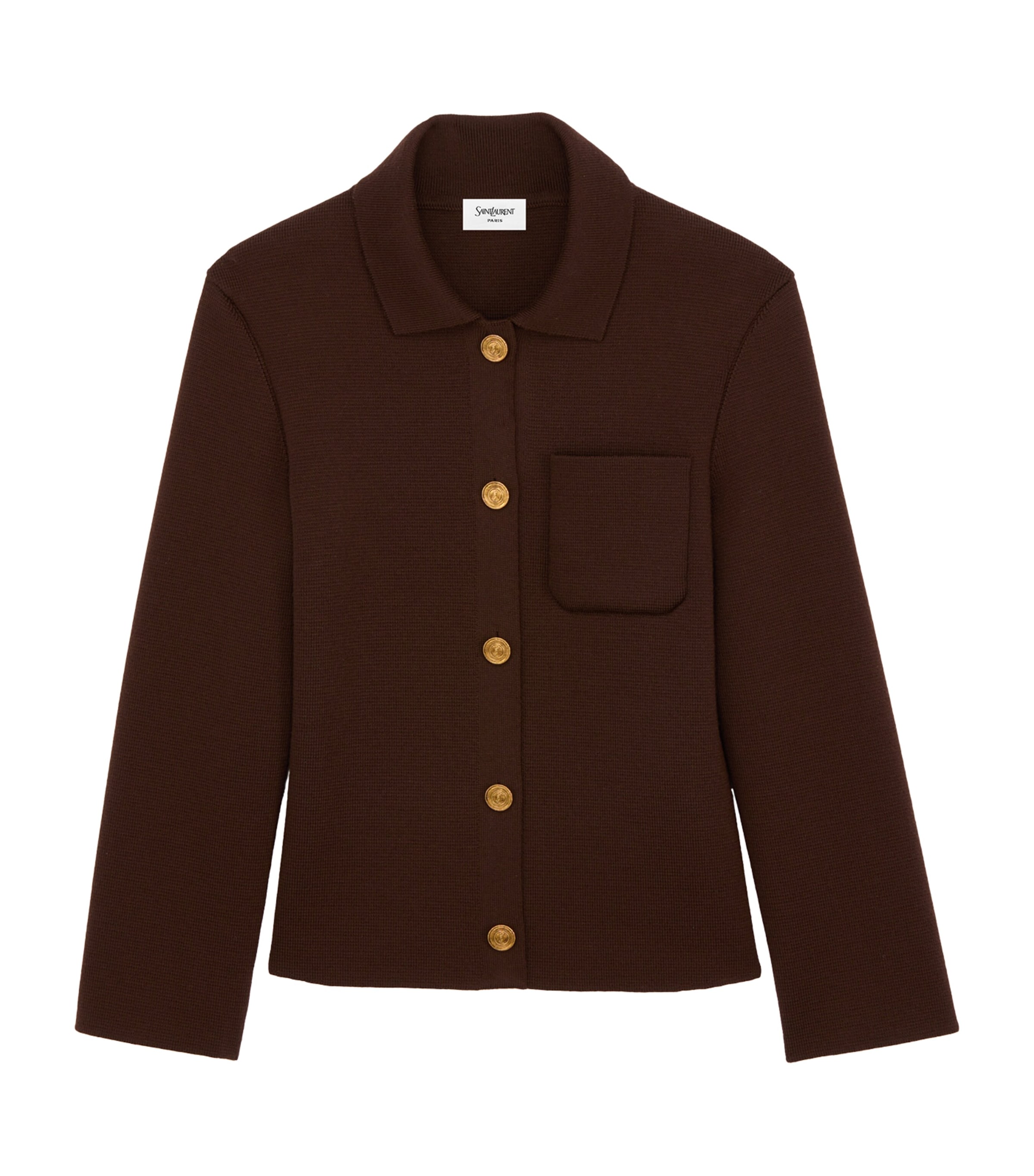 Saint Laurent Womens Virgin Wool Collar Cardigan