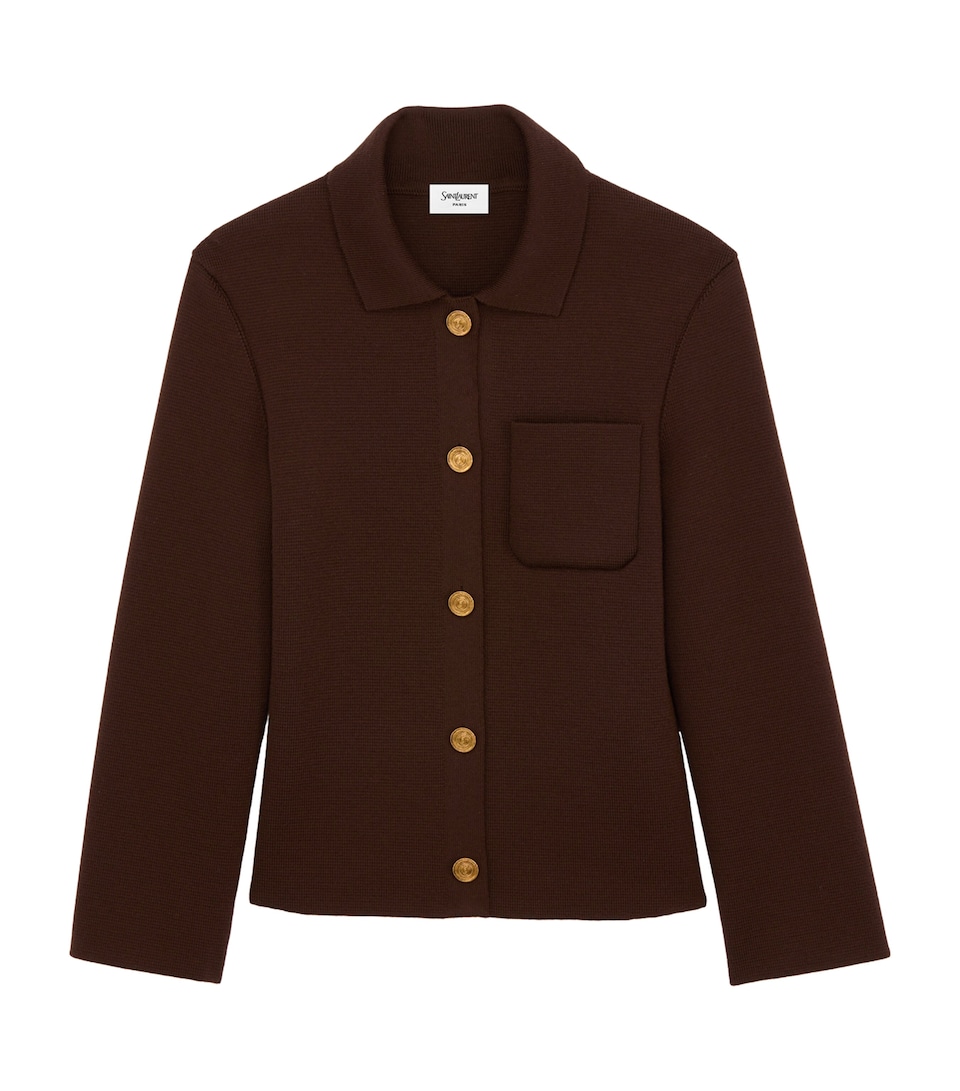 Saint Laurent Womens Virgin Wool Collar Cardigan