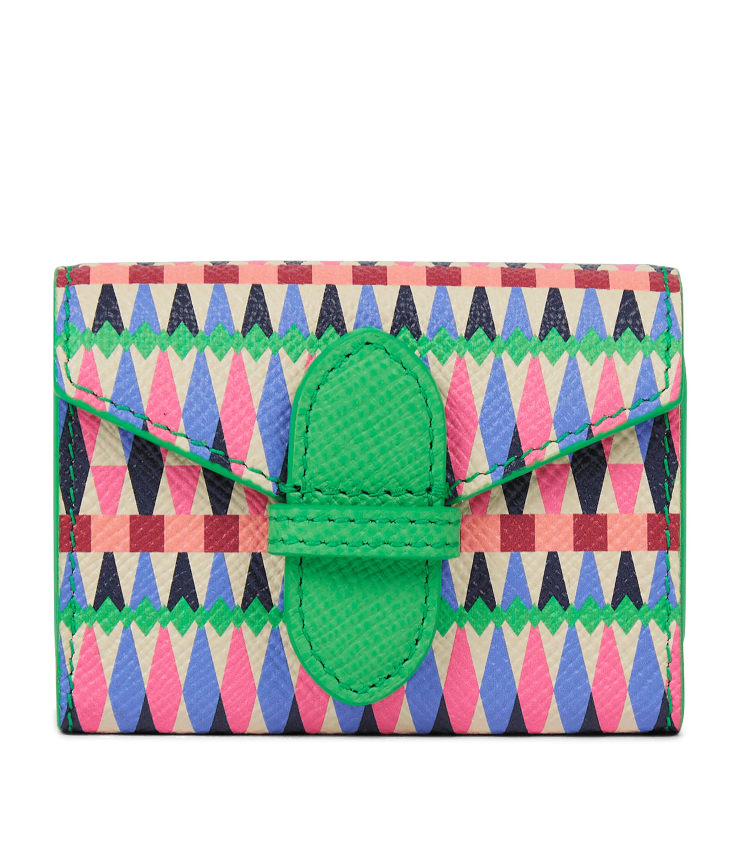 Smythson Leather Harlequin Panama Playing Card Case Flamingo Mix
