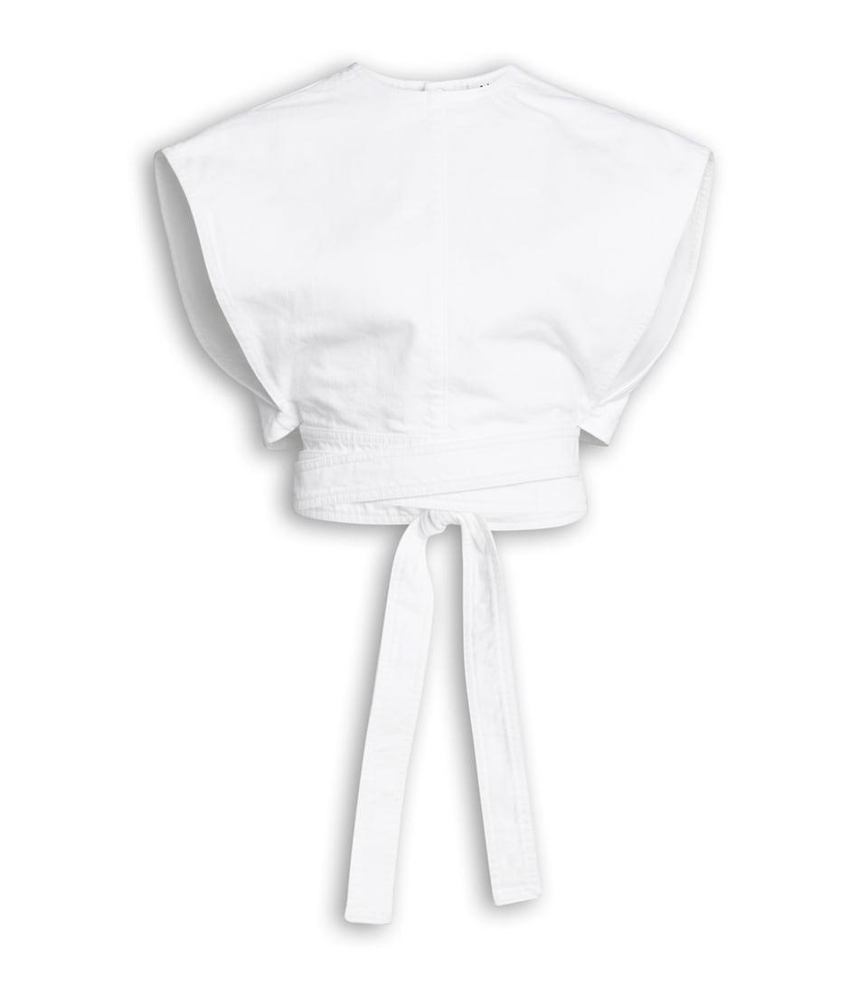 Alaïa Womens Denim Belted Crop Top Blanc