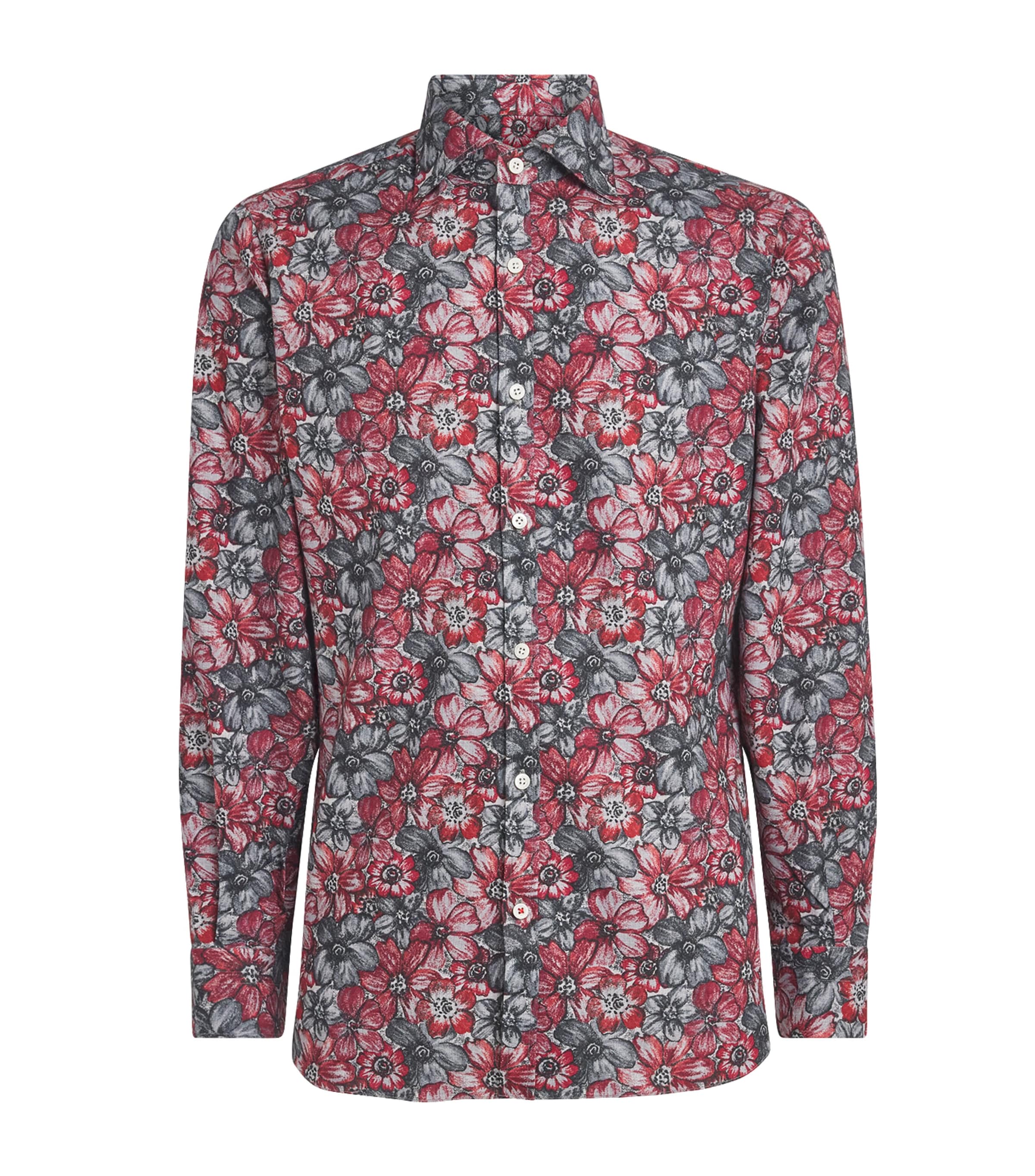 Isaia Mens Cotton Floral Italia Sport Shirt