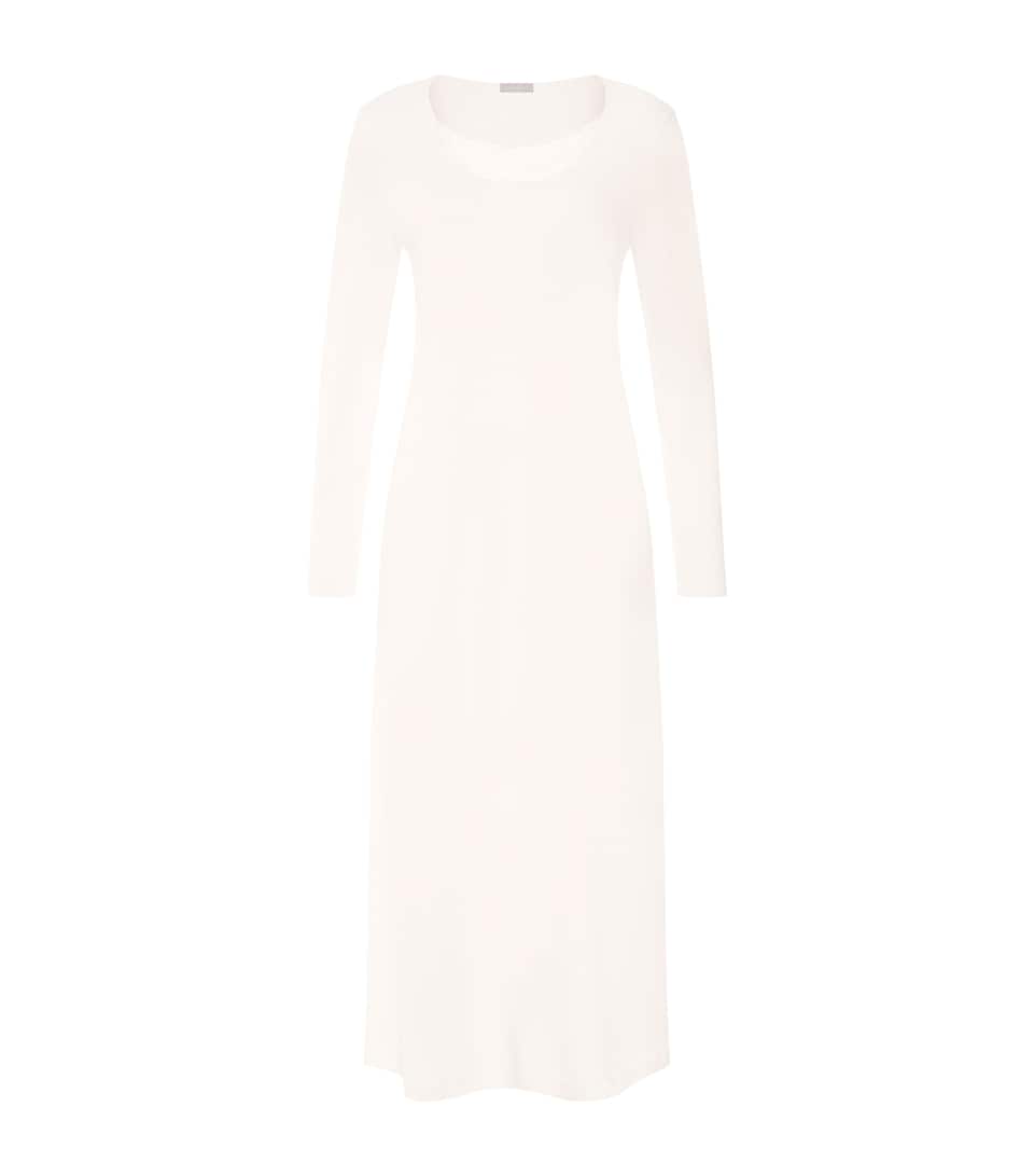 Hanro Womens Cotton Rosaria Long-Sleeve Nightdress Off White