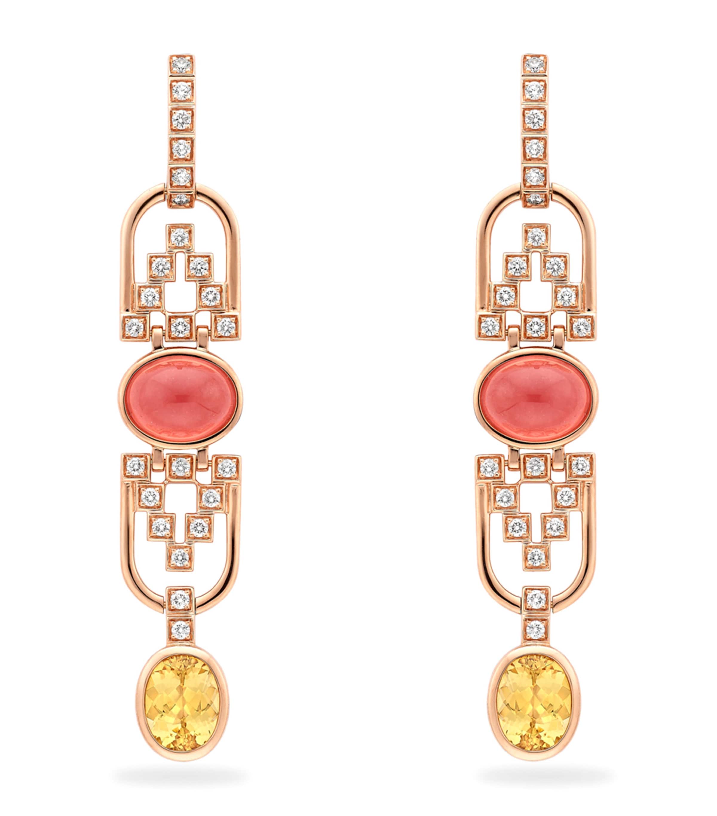 Rose Gold, Diamond, Topaz and Rhodochrosite Kasbah Atlas Mountains Inside Africa Earrings