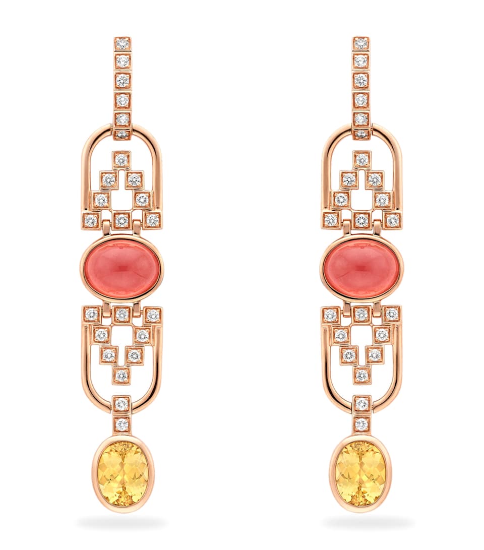Rose Gold, Diamond, Topaz and Rhodochrosite Kasbah Atlas Mountains Inside Africa Earrings