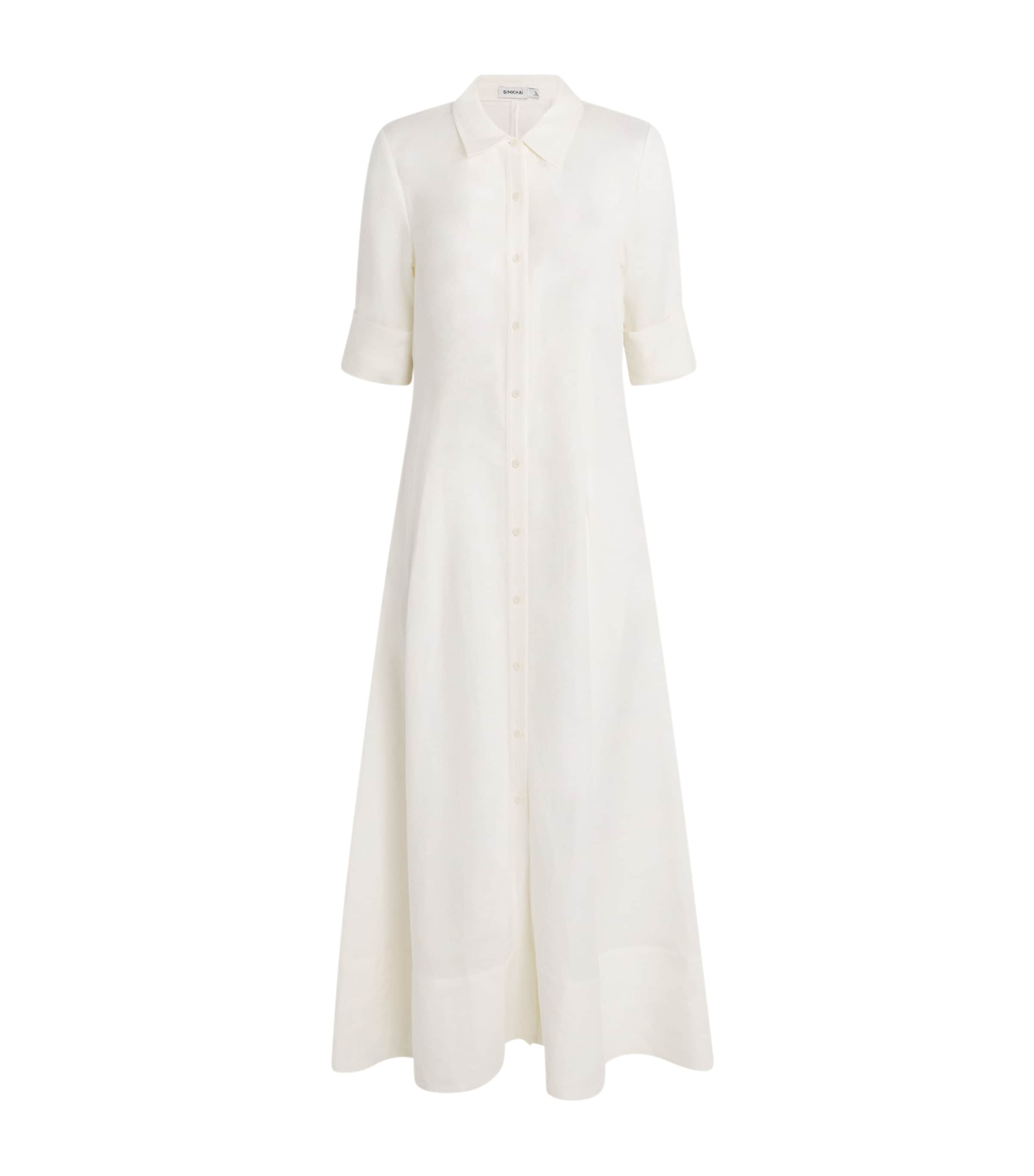 Linen-Blend Claudine Midi Shirt Dress