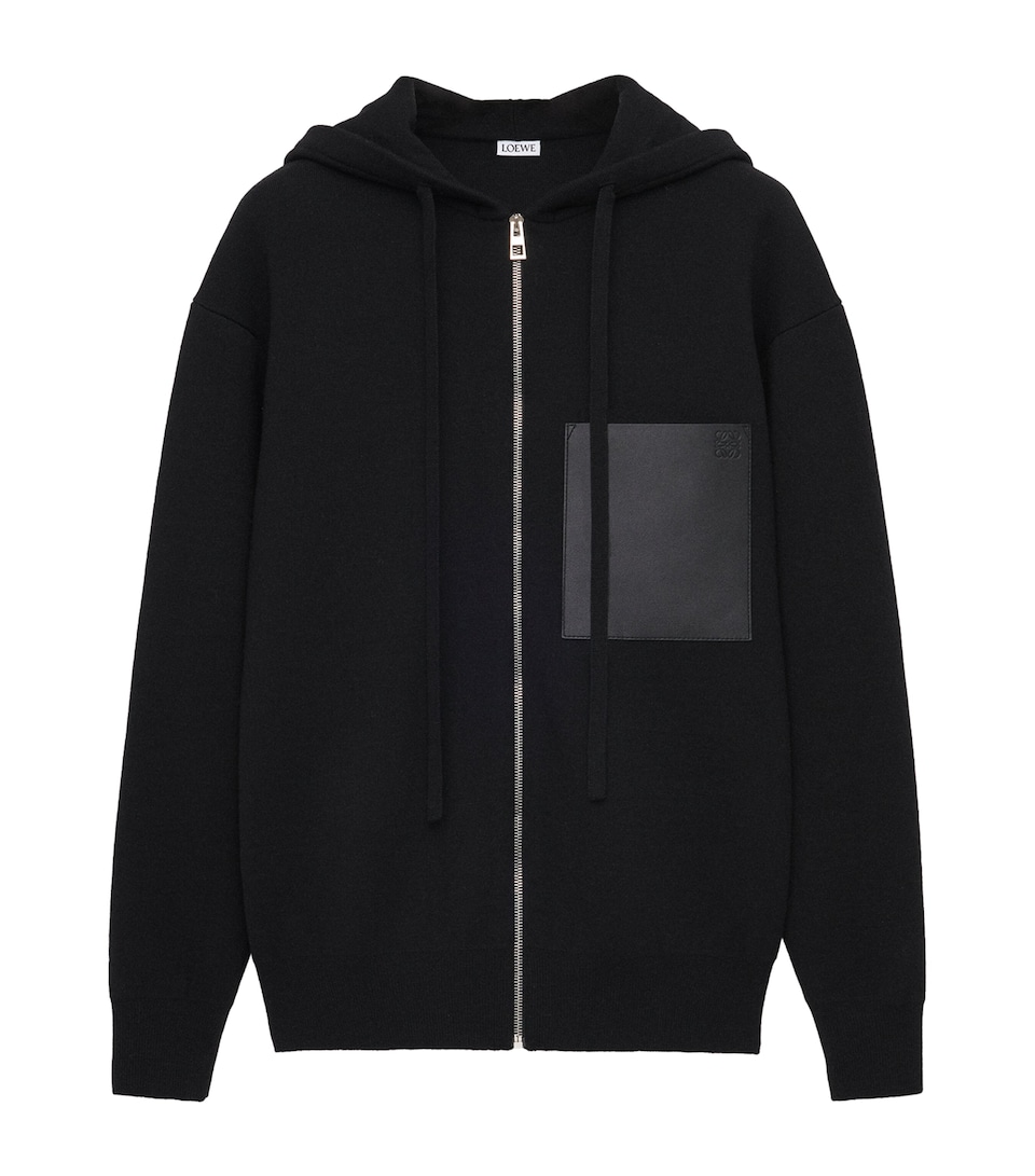 Wool-Blend Leather-Pocket Hoodie