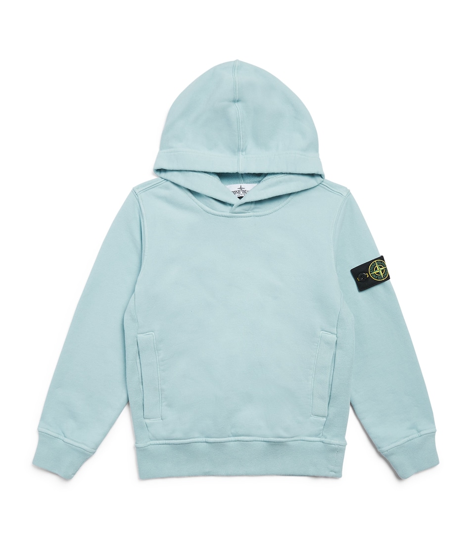 Stone Island Junior Cotton Compass Patch Hoodie (3-14 Years) Powder Blue