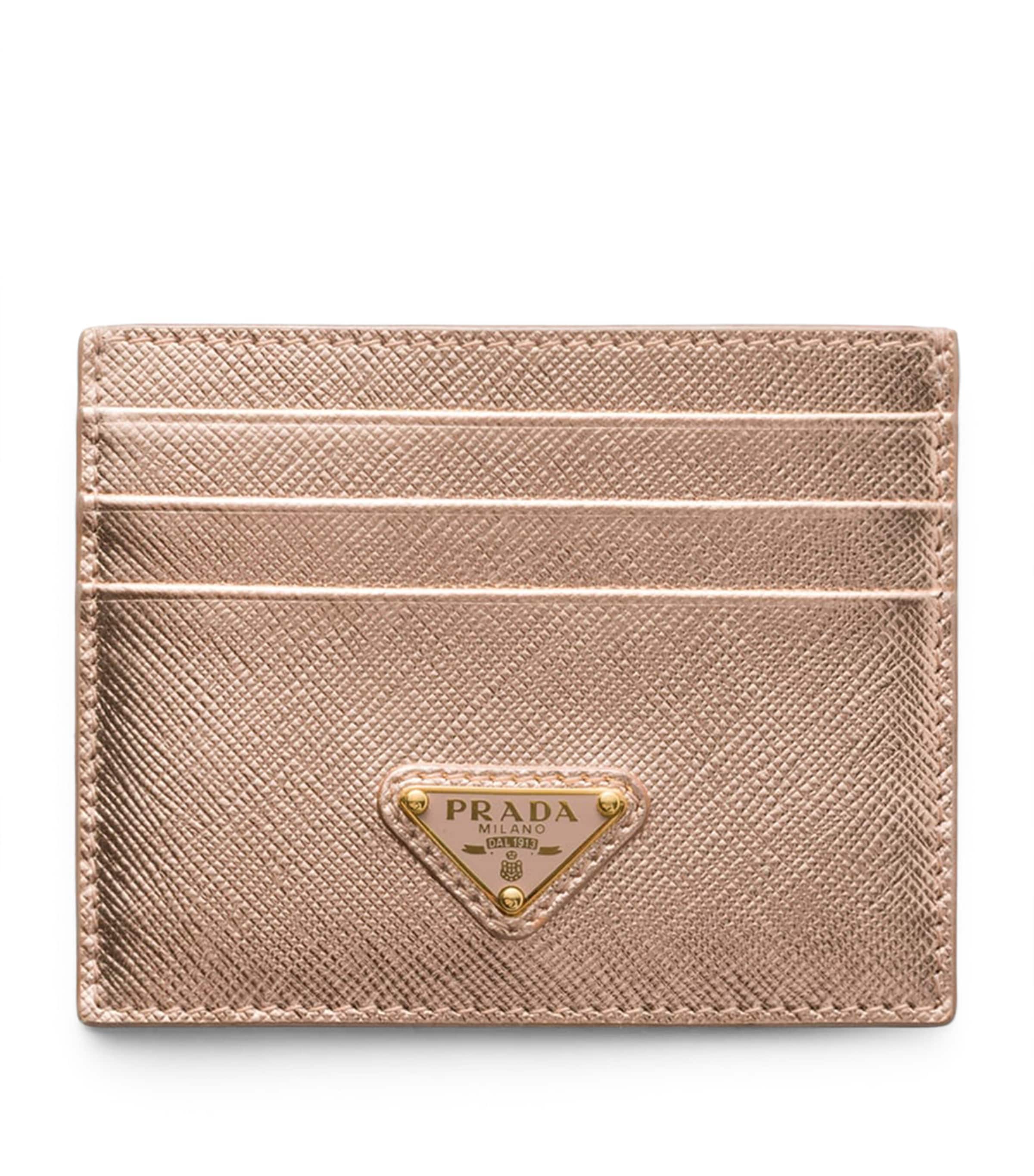 Prada Metallic Saffiano Leather Card Holder Powder