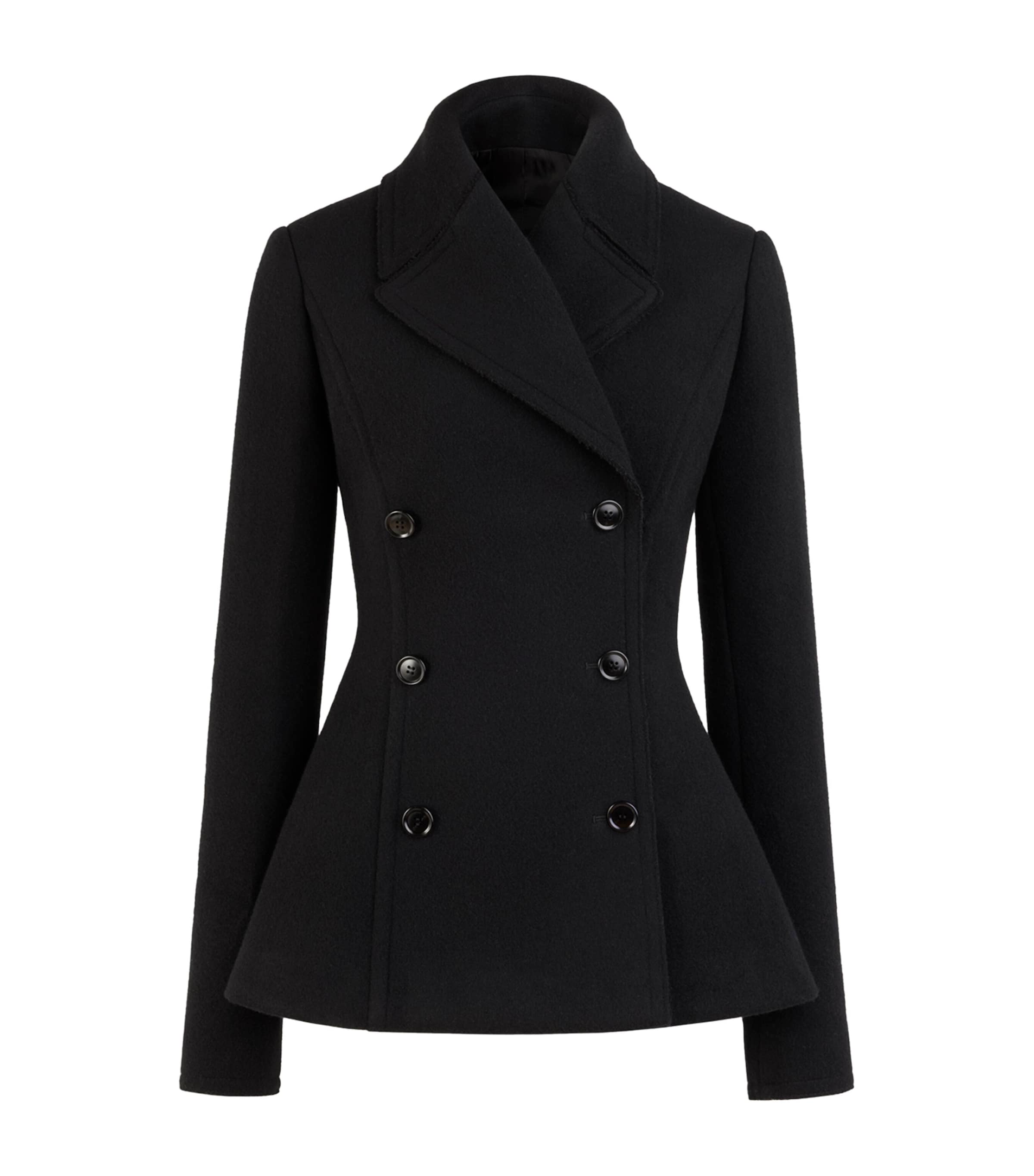 Alaïa Womens Wool Fitted Pea Coat Black