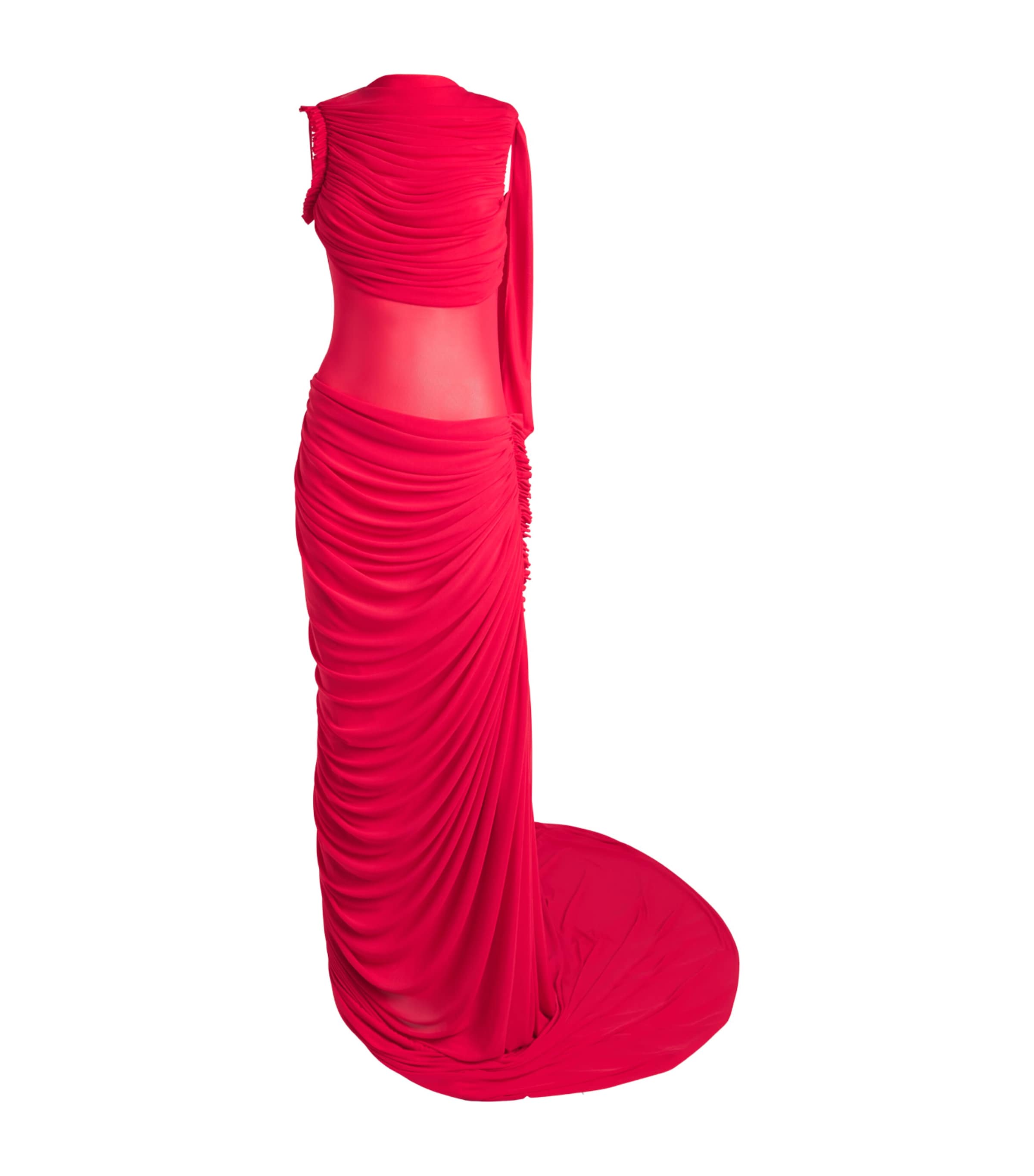 Ziyad Buainain Womens Mesh Ruched Gown Red