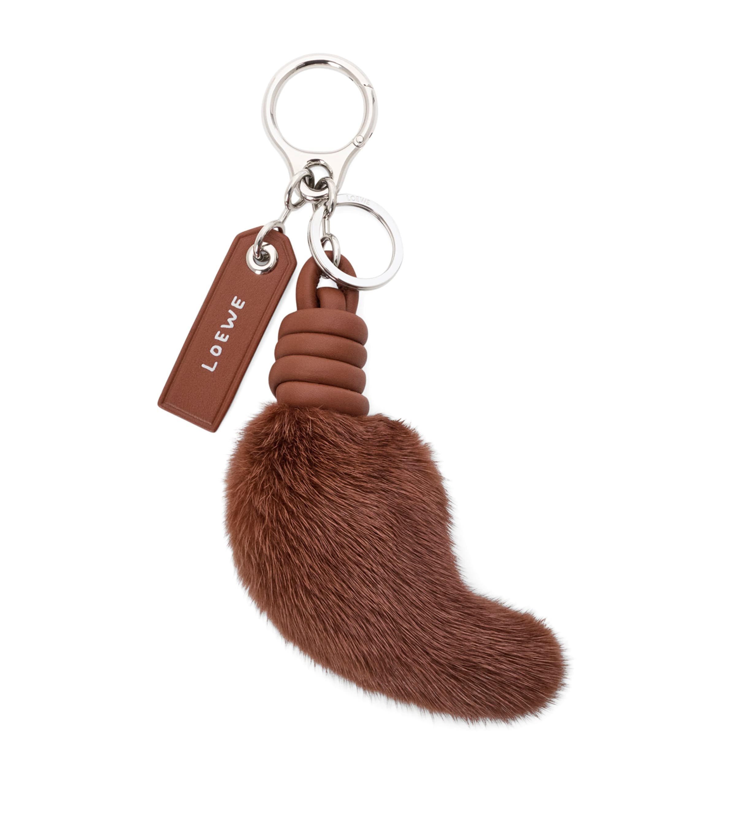 LOEWE Leather-Fur Lion Tail Key Charm Pecan
