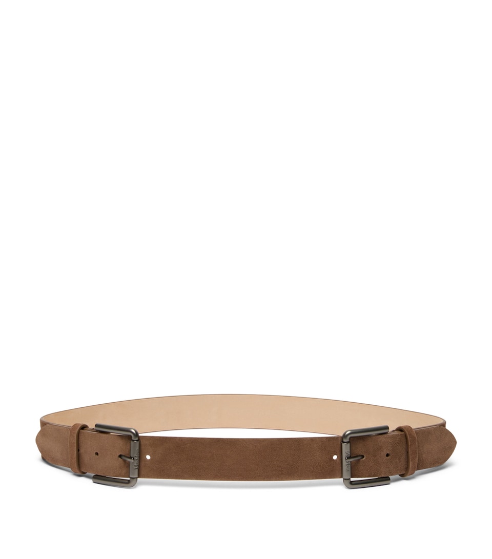 Max Mara Suede Double-Buckle Belt Hazelnut Brown