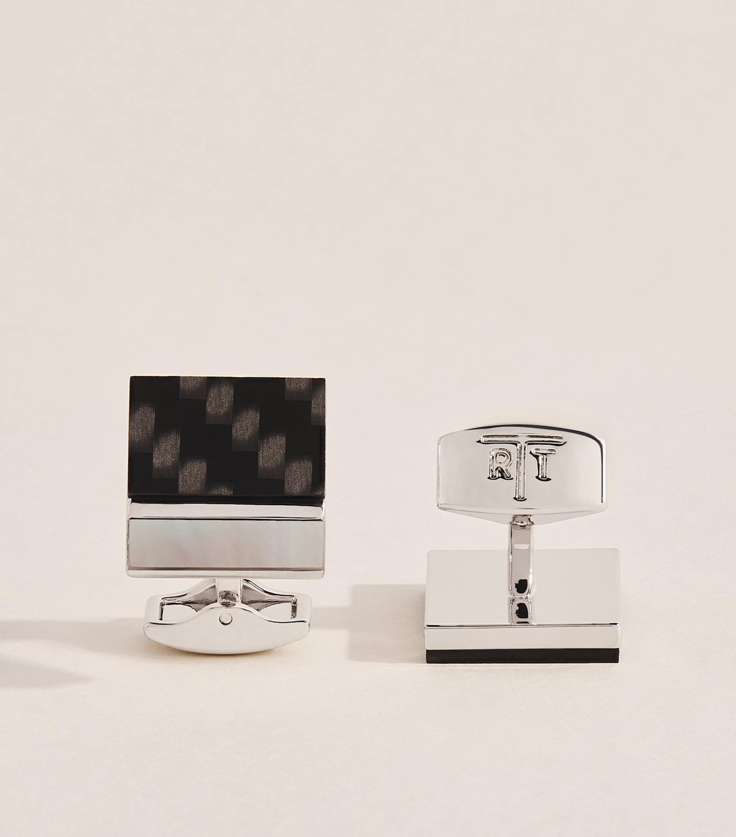 Tateossian Mother-of-Pearl and Carbon Mosaic Cufflinks Black