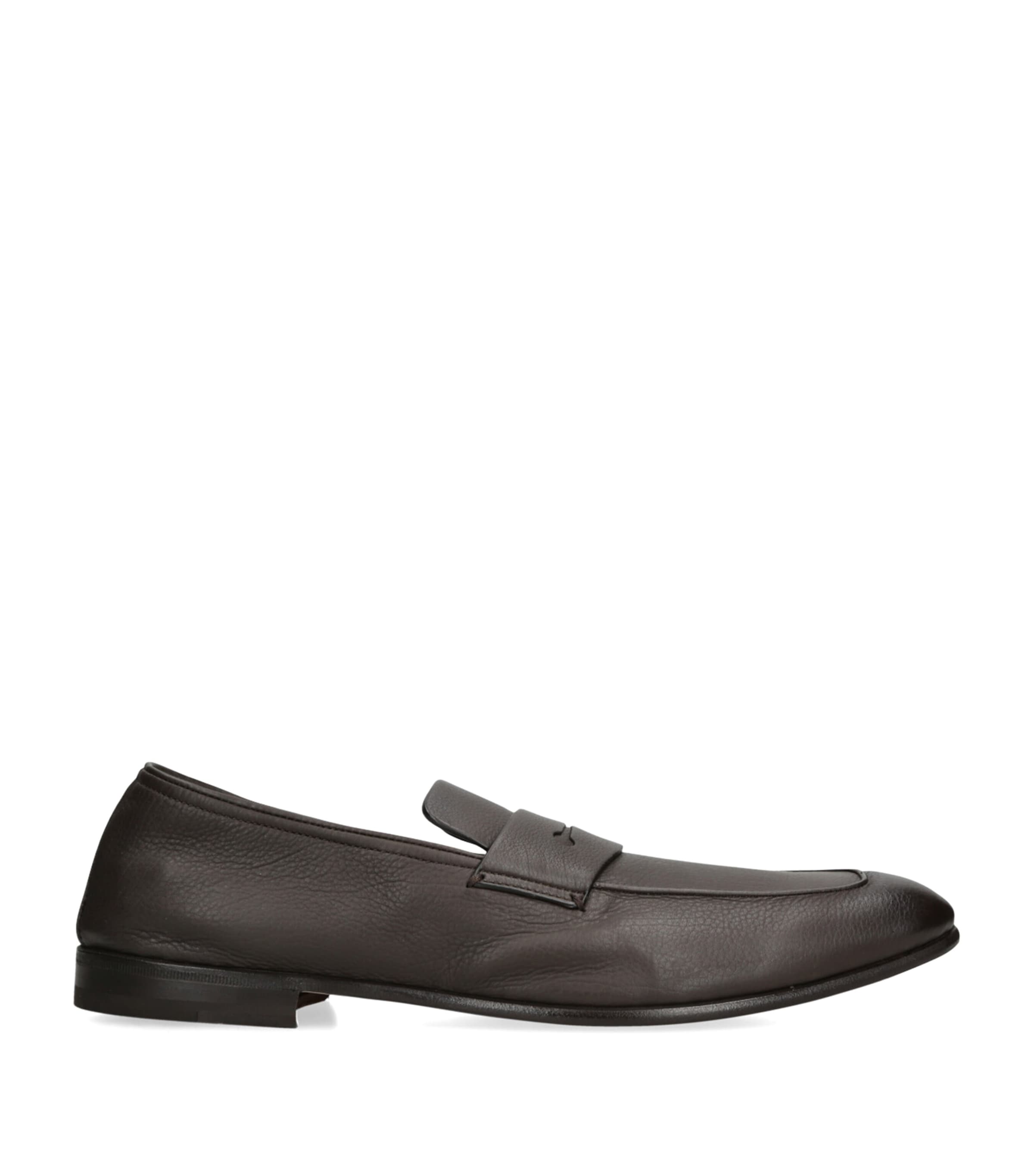 Zegna Leather L'Asola Loafers Dark Brown