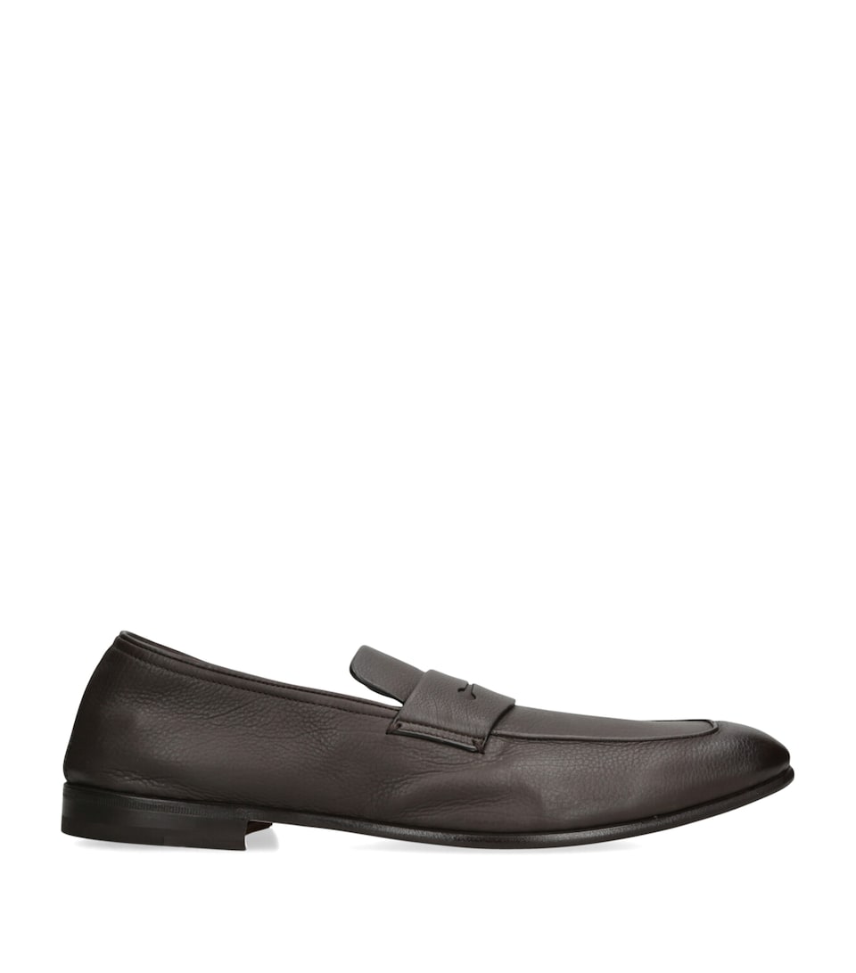 Zegna Leather L'Asola Loafers Dark Brown