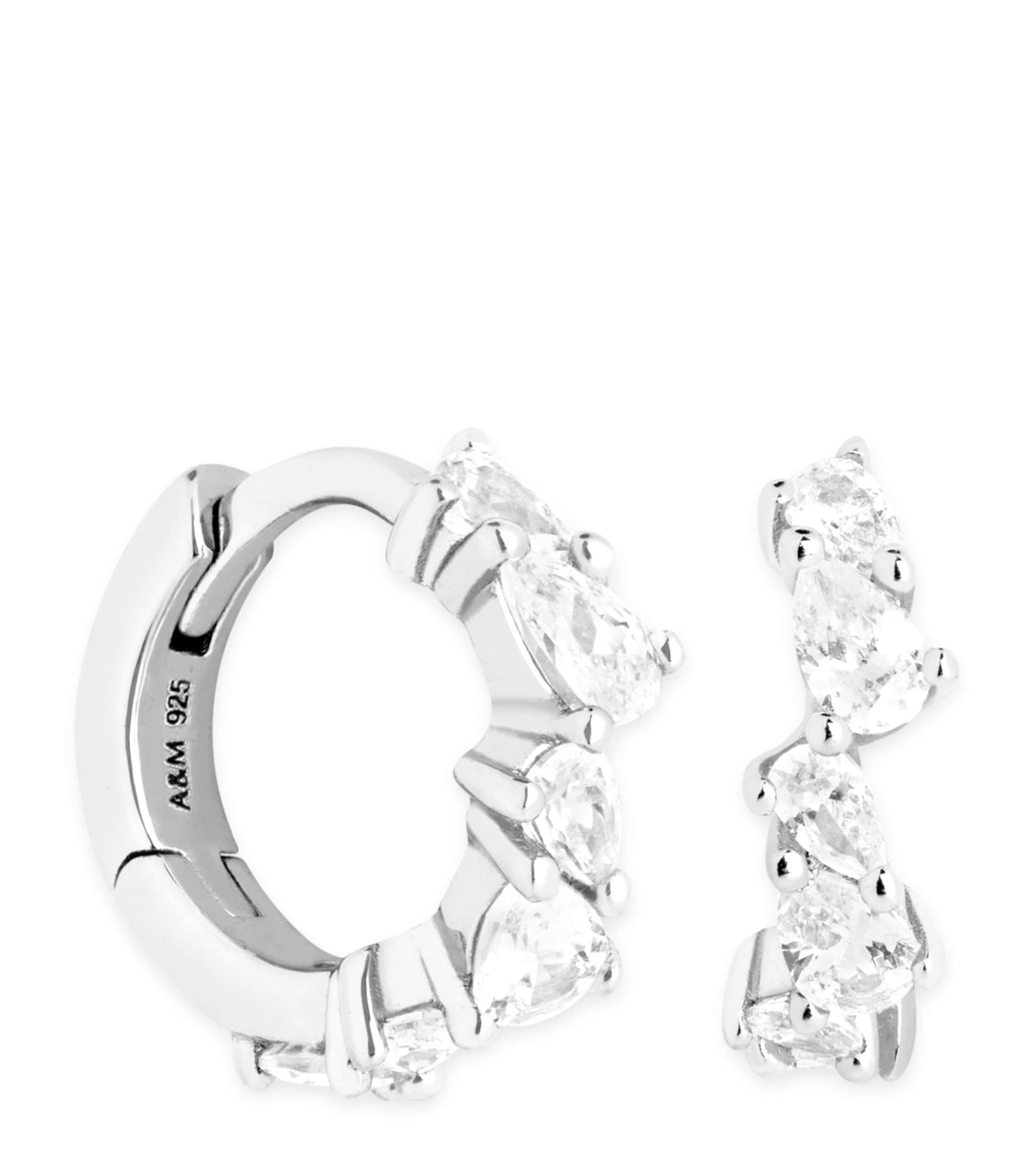 Rhodium-Plated Crystal Pear Huggie Earrings