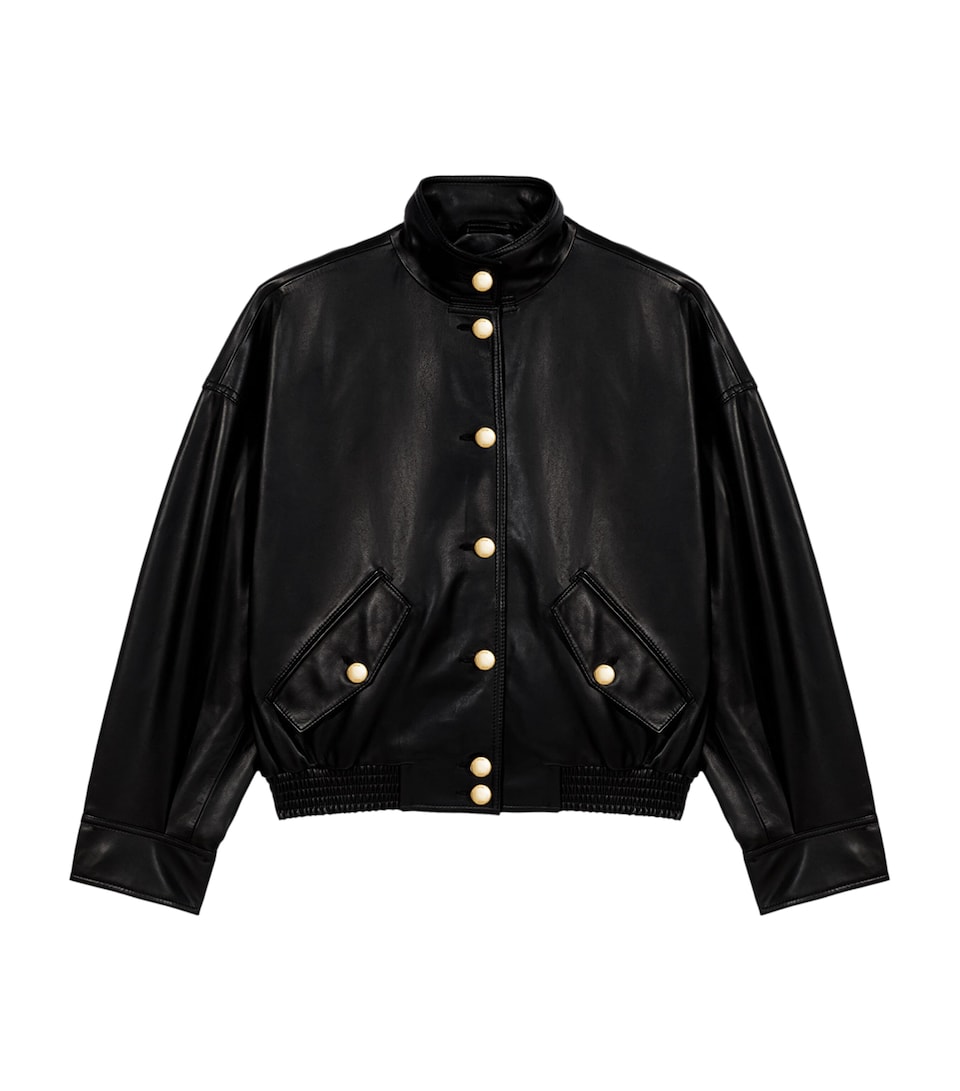 Maje Womens Leather Funnel-Neck Jacket Black