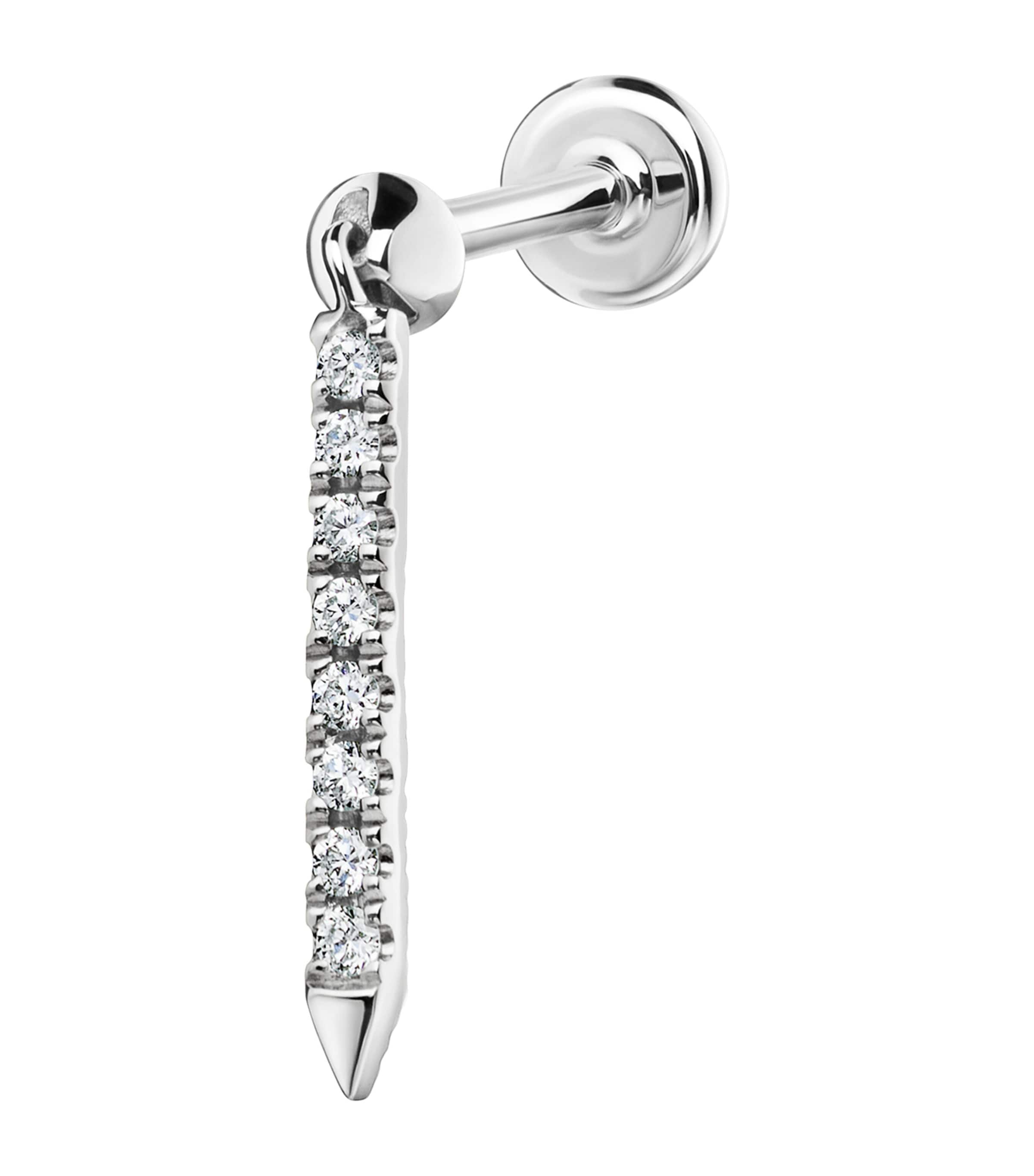 Maria Tash Diamond Eternity Bar Charm Threaded Stud Earring (11mm) White Gold