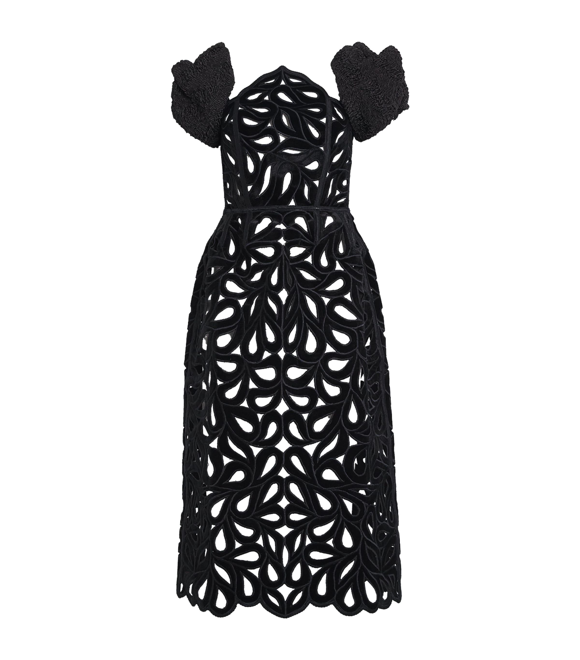 Christie Brown Womens Embroidered Cut-Out Midi Dress Blk